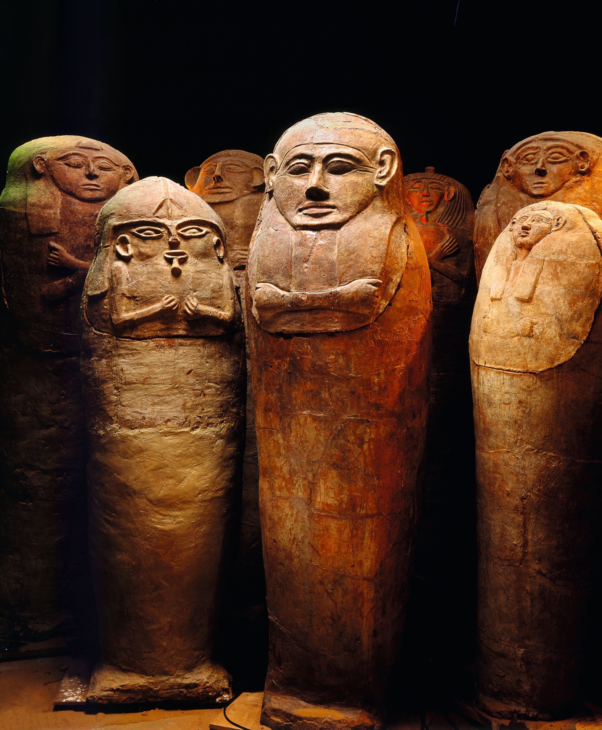Egyptian-style anthropomorphic sarcophagi dating to the 14th or 13th century B.C.