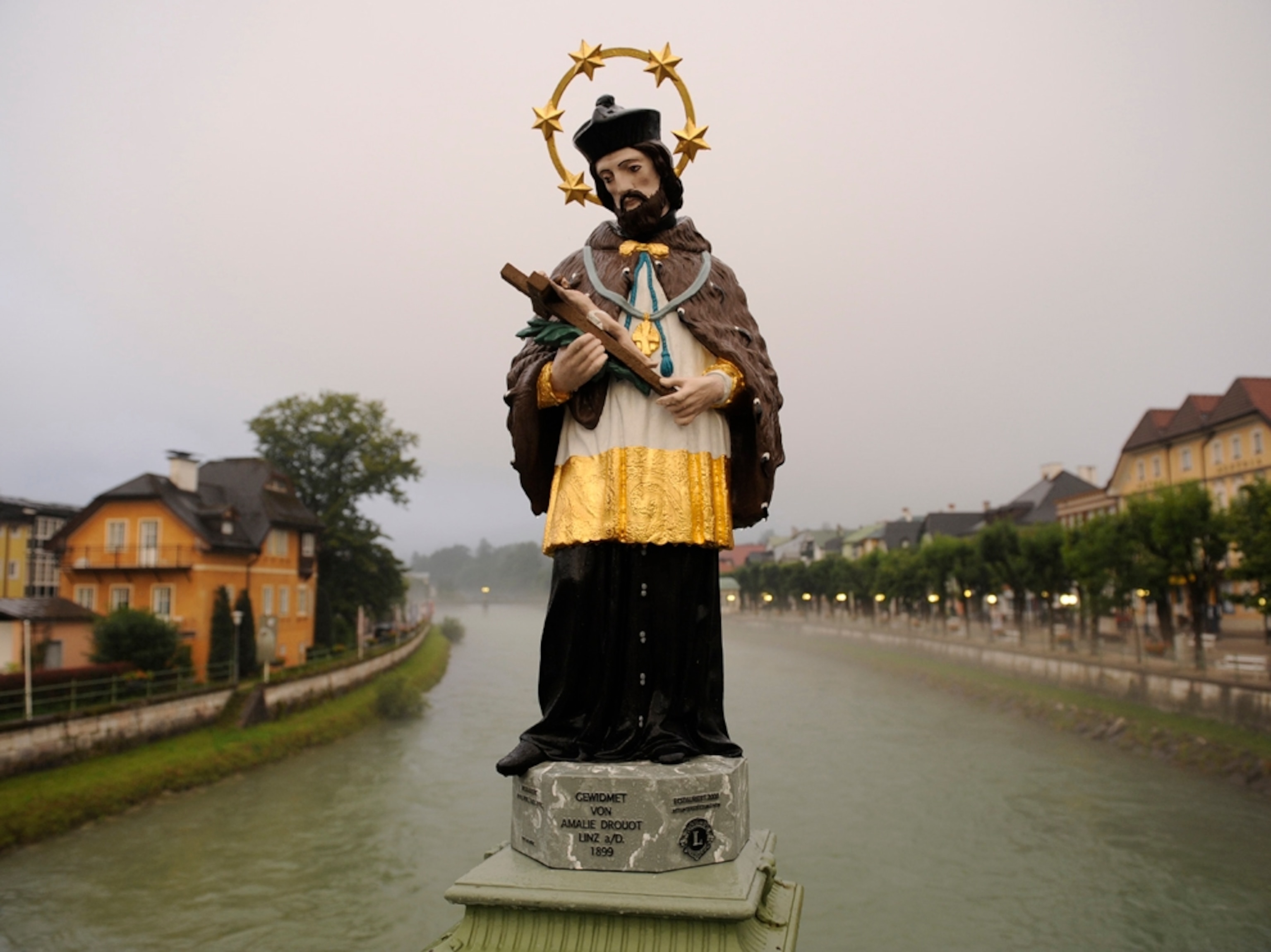 statue of St. John of Nepomuk and traun river