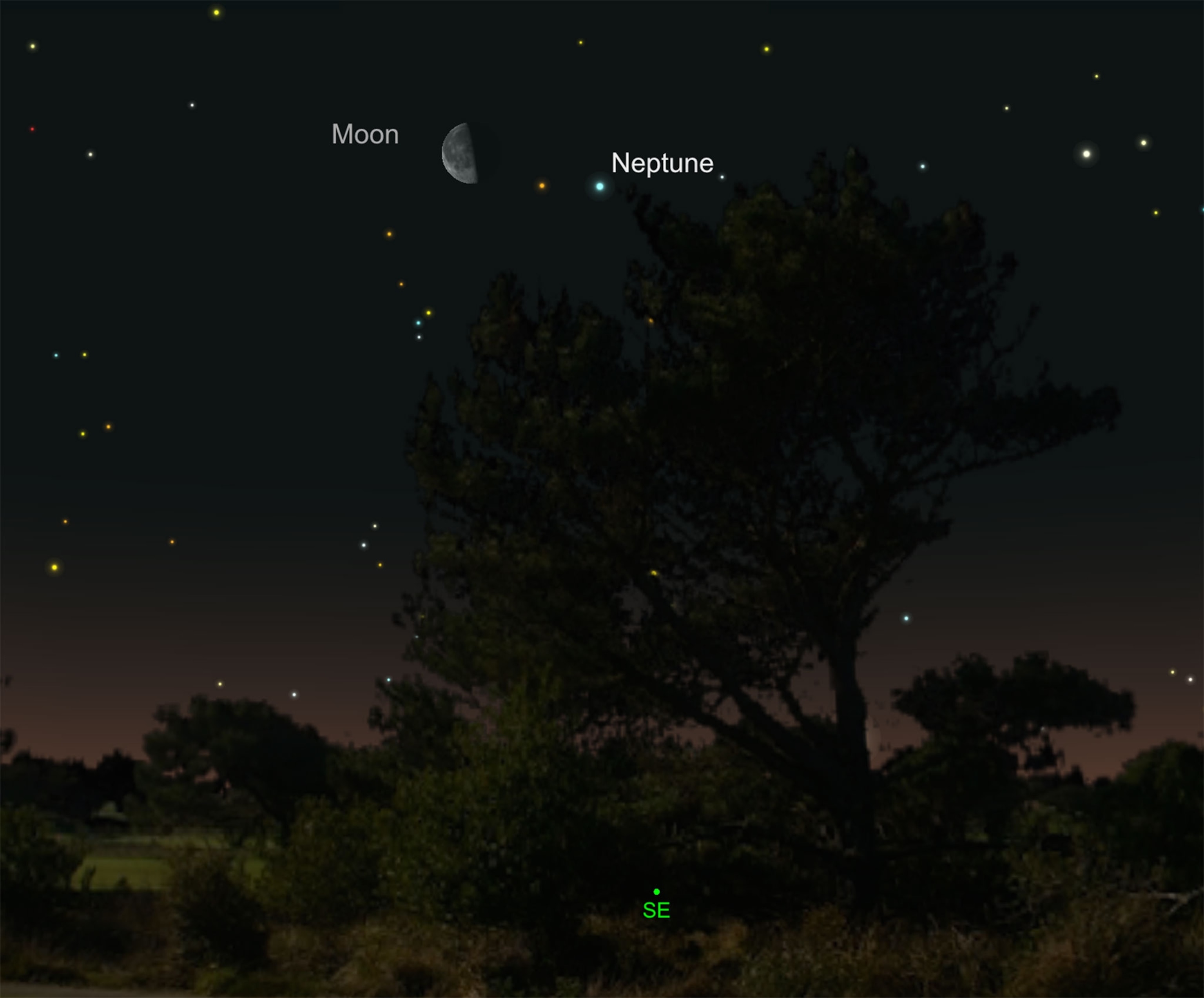 the moon acting as a guide to the ice giant Neptune