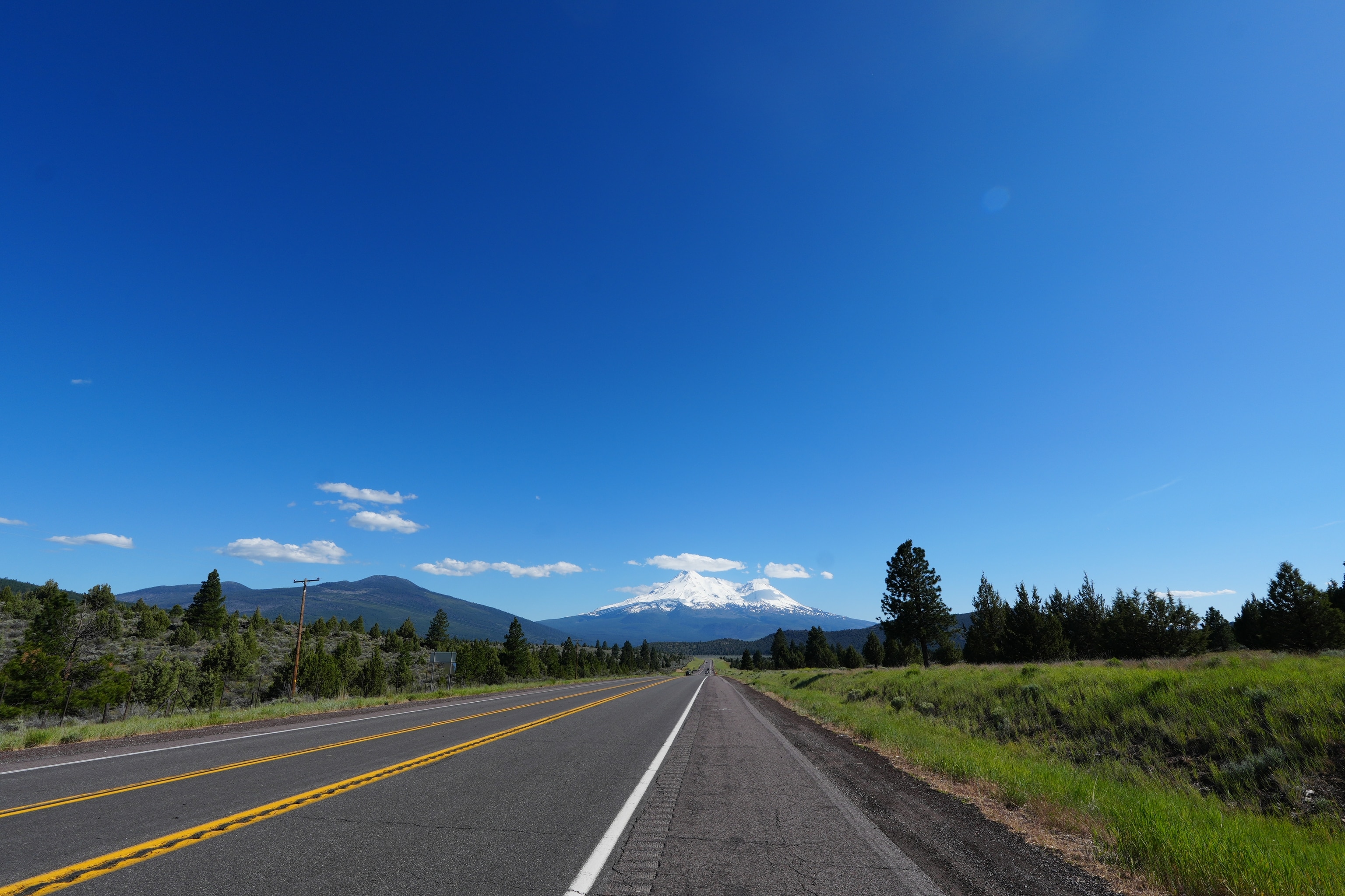 California's Highway 97 in Siskiyou County points to Mount Shasta. As Director of the California Wolf Project, National Geographic Explorer and conservation scientist Kaggie Orrick conducts fieldwork focused on gray wolves here, collaborating with local communities to foster coexistence following the apex predator's natural return to the state in 2011 after a century-long absence.