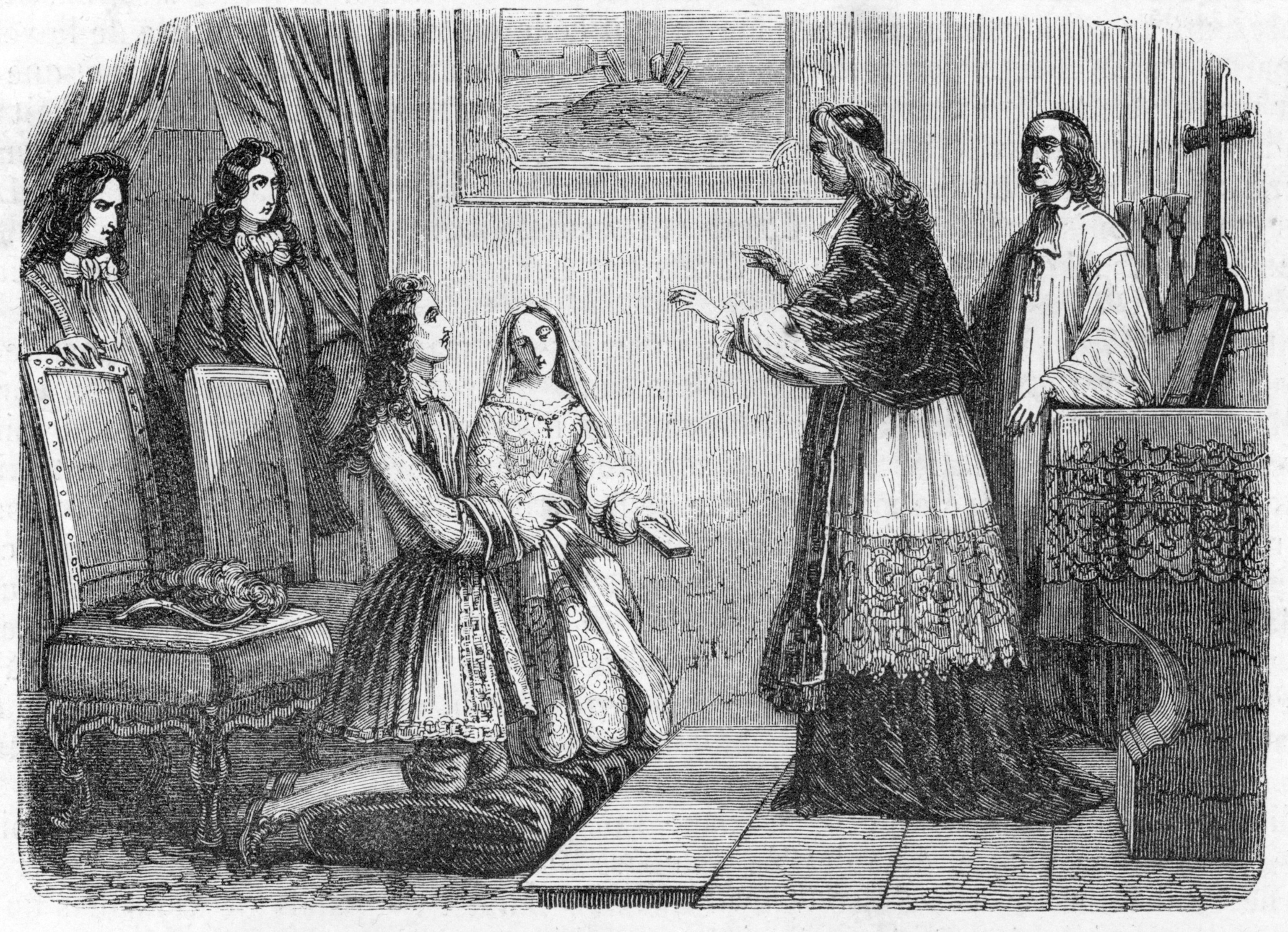 Secret marriage of King Louis XIV (1638-1715) and Francoise d'Aubigne Marquise de Maintenon (Madame de Maintenon 1635-1719.