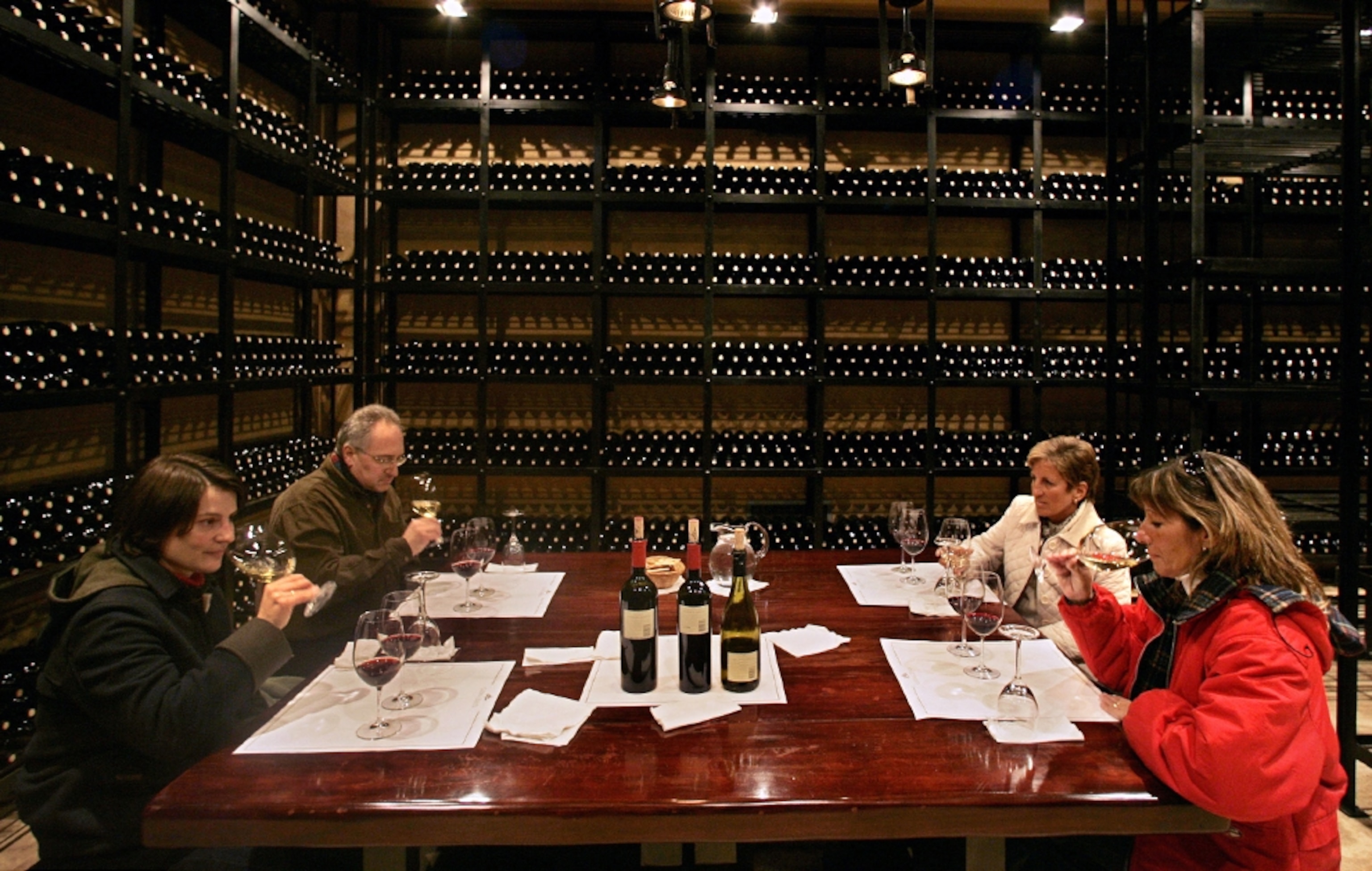 visitors tasting wine at the Catena Zapata winery, Mendoza, Argentina