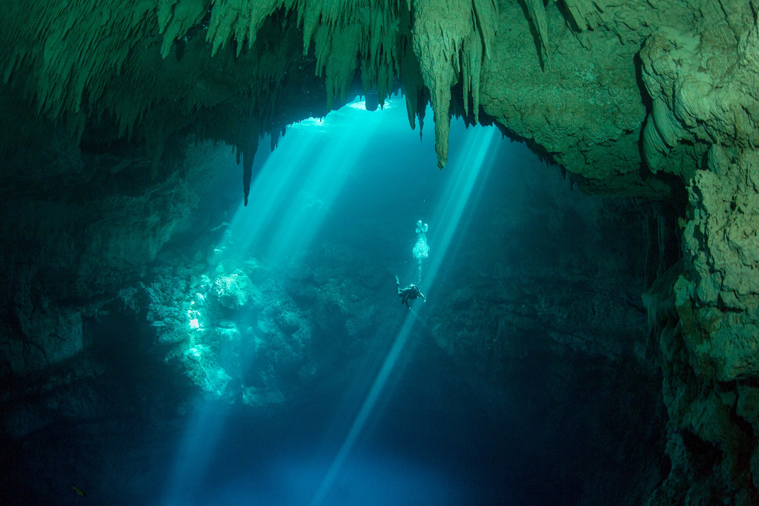 diver in cenote in Mexico