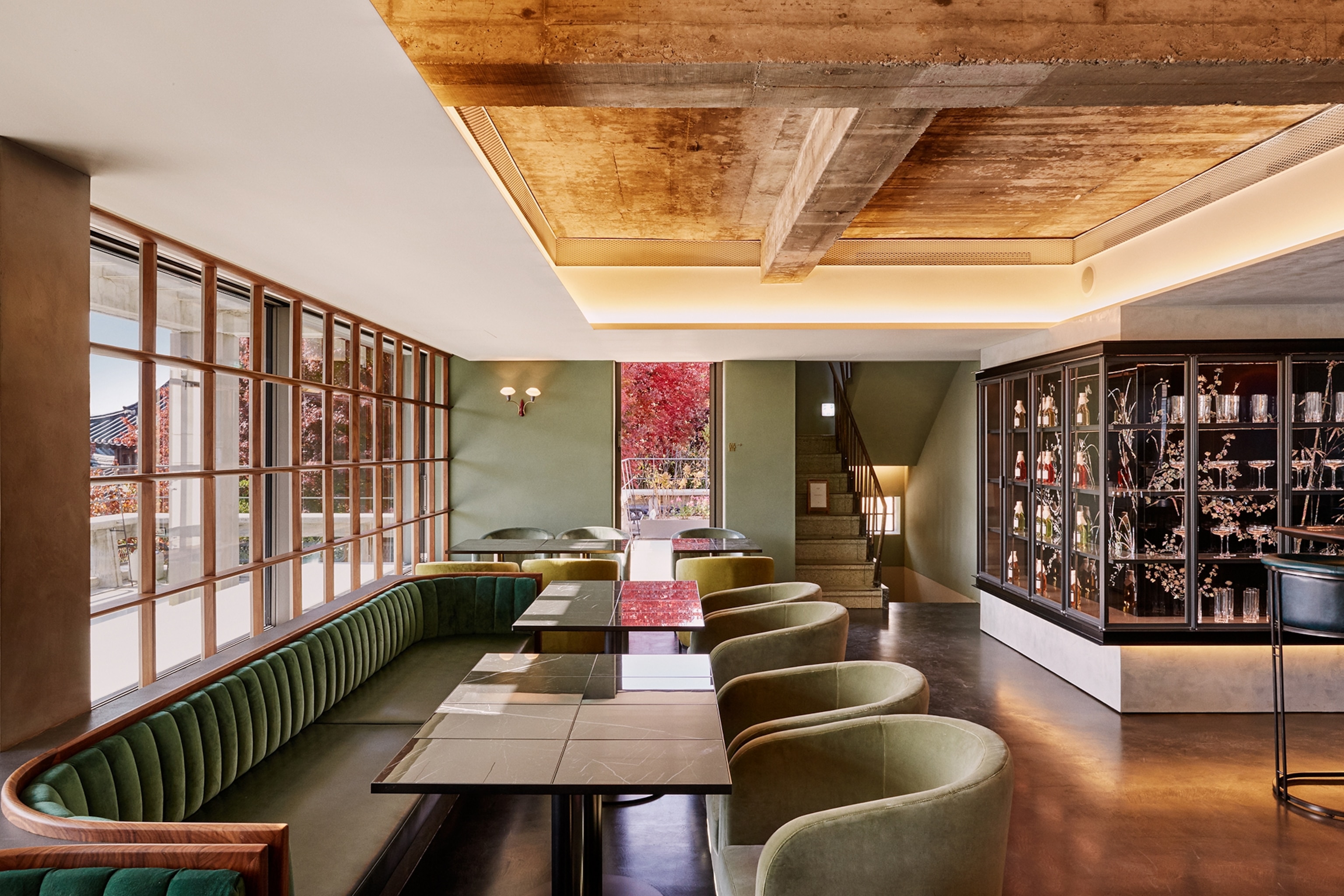 Inside an OSULLOC Tea House, designed to offer a variety of teas, tea foods, and tea cocktails.