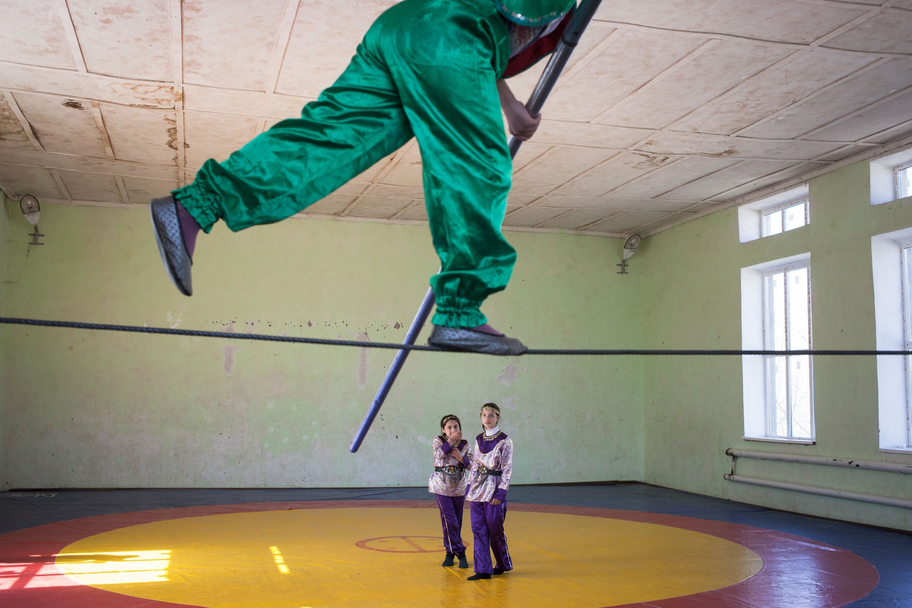 people tightrope walking in Dagestan, Russia