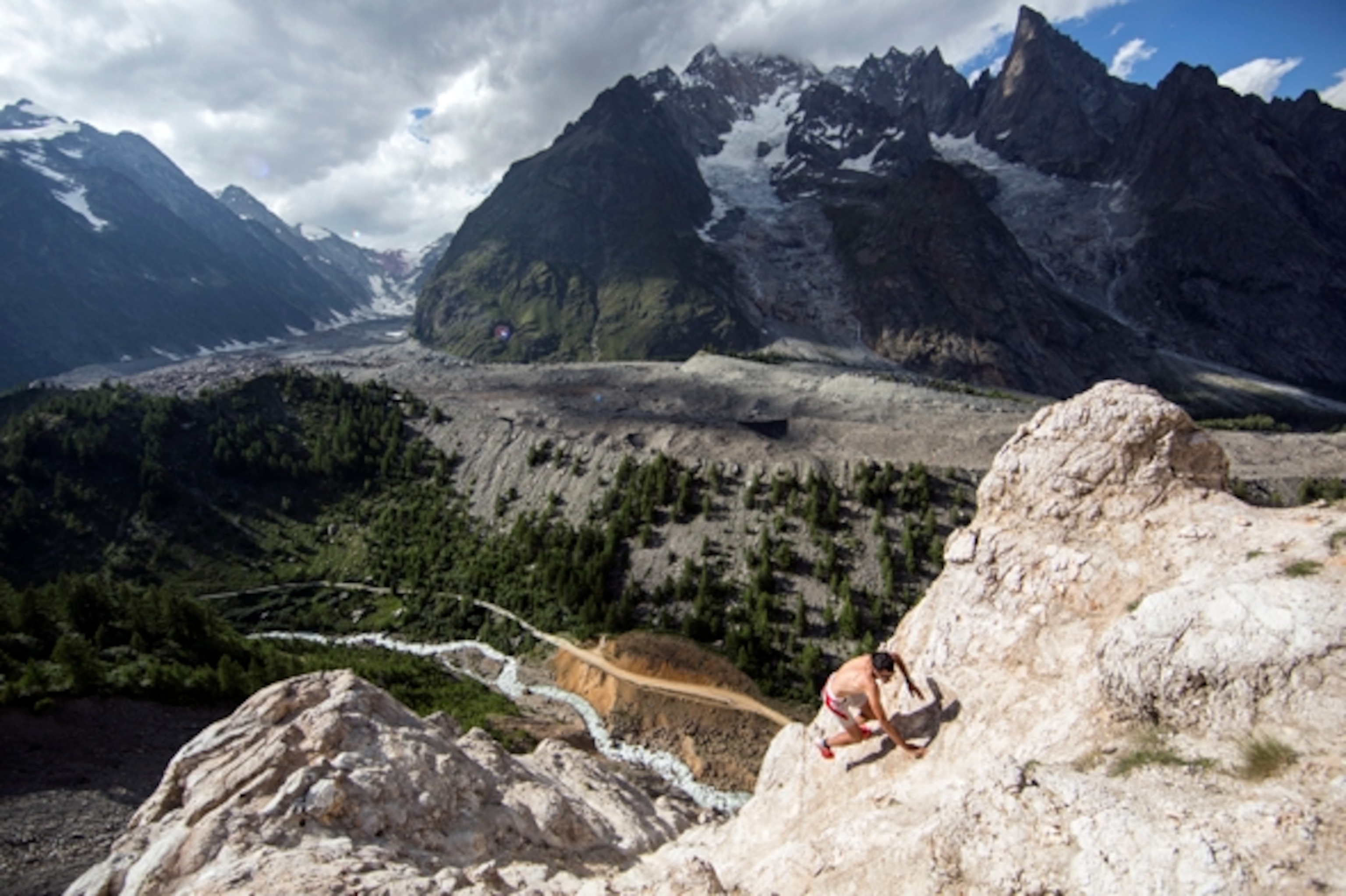 Kilian Jornet scrambles in the Aosta Valley, where he and teammate Matheo Jacquemoud won the Italian Tour Du Rutor Ski Mountaineering competition in 2012; Photograph by Sébastien Montaz-Rosset