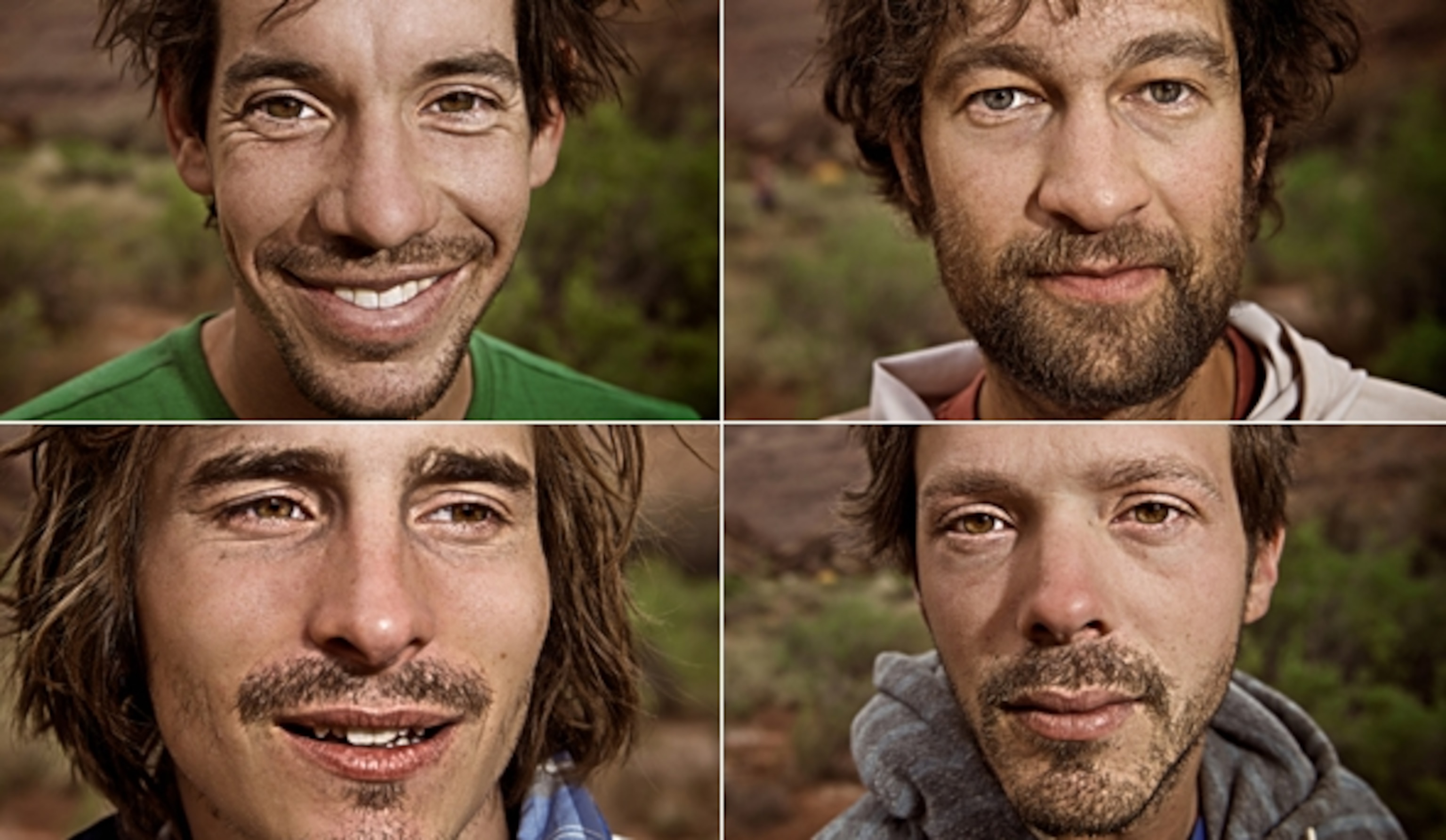 The Team, clockwise from top left: Alex Honnold, Renan Ozturk, Daniel Woods, Matt Segal; Photograph by Celin Serbo