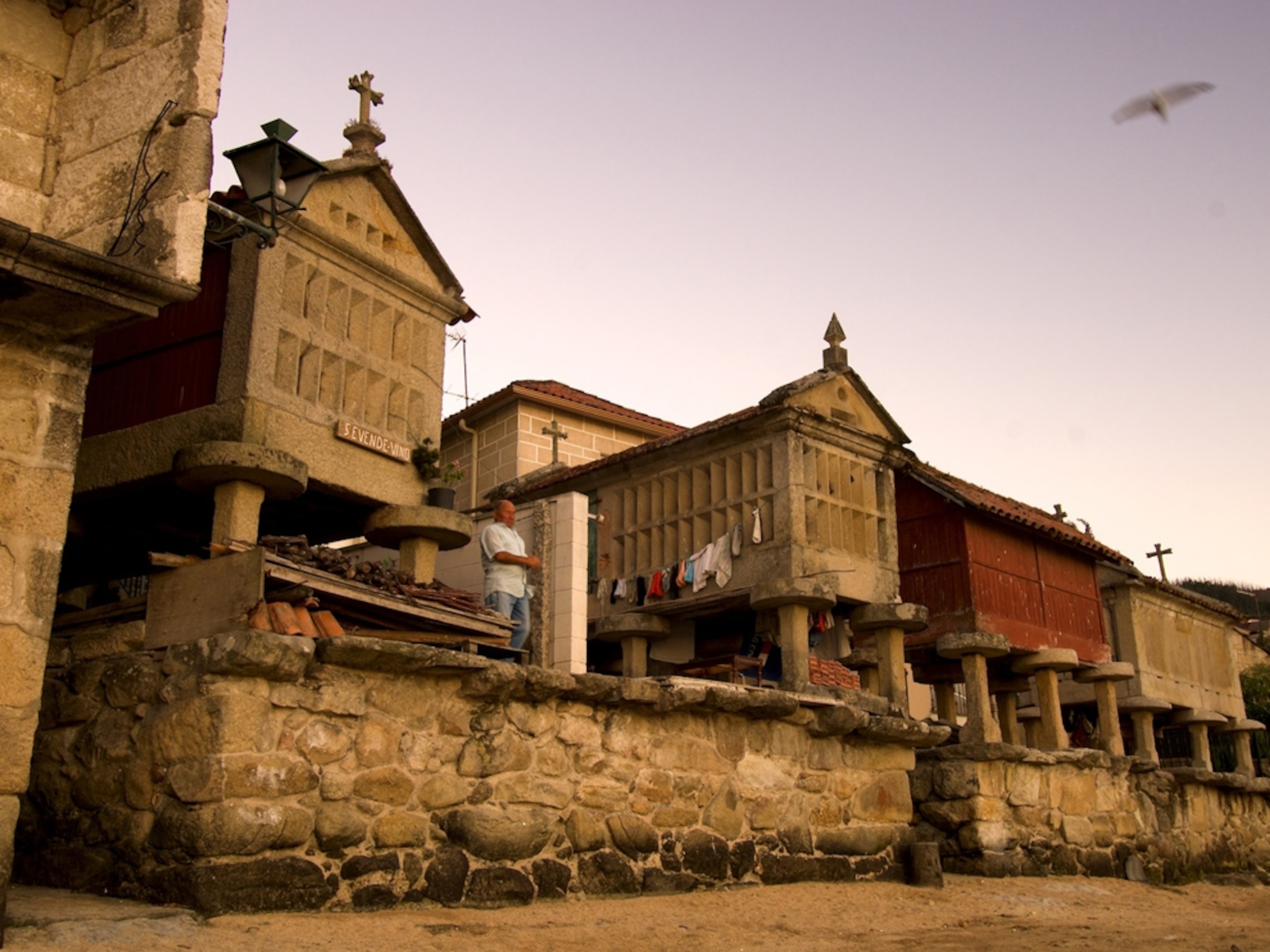 Orreos lining the seafront of Combarro near Pontevedra, Galicia