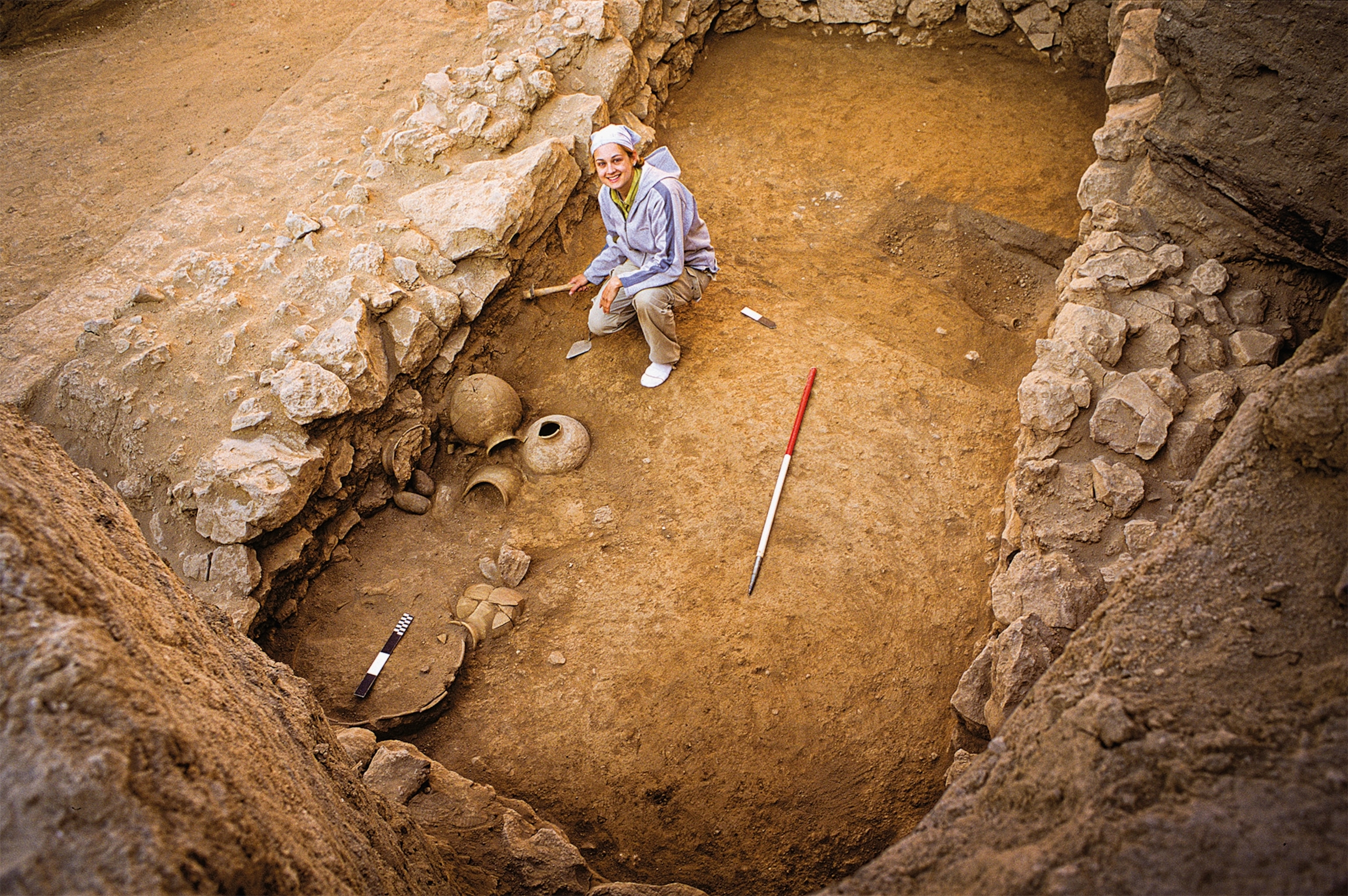 Elaine Sullivan is pictured in Tomb 4 at the Umm el-Marra mortuary complex in Syria.