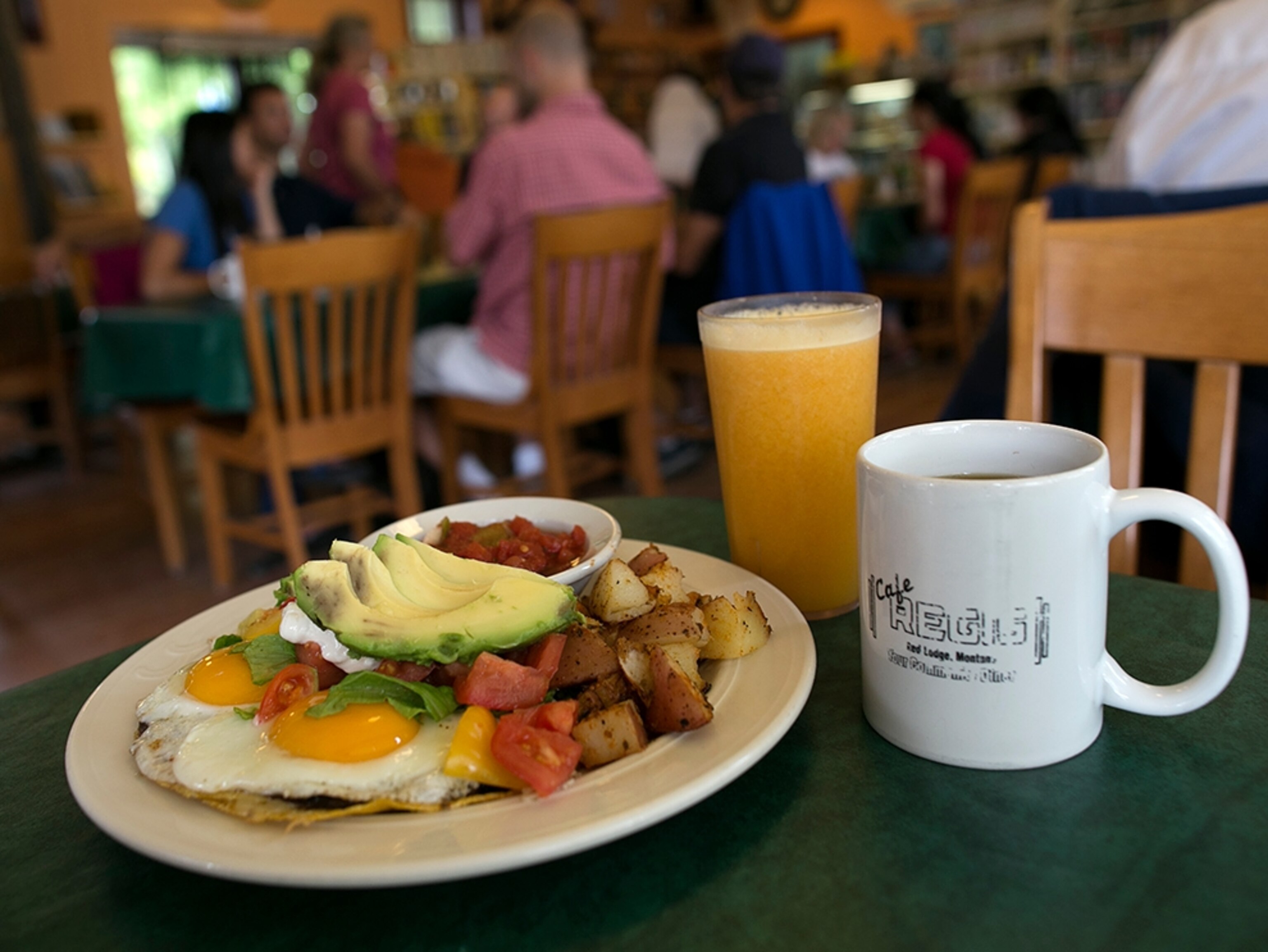 a huevos rancheros dish at Cafe Regis in Red Lodge, Montana