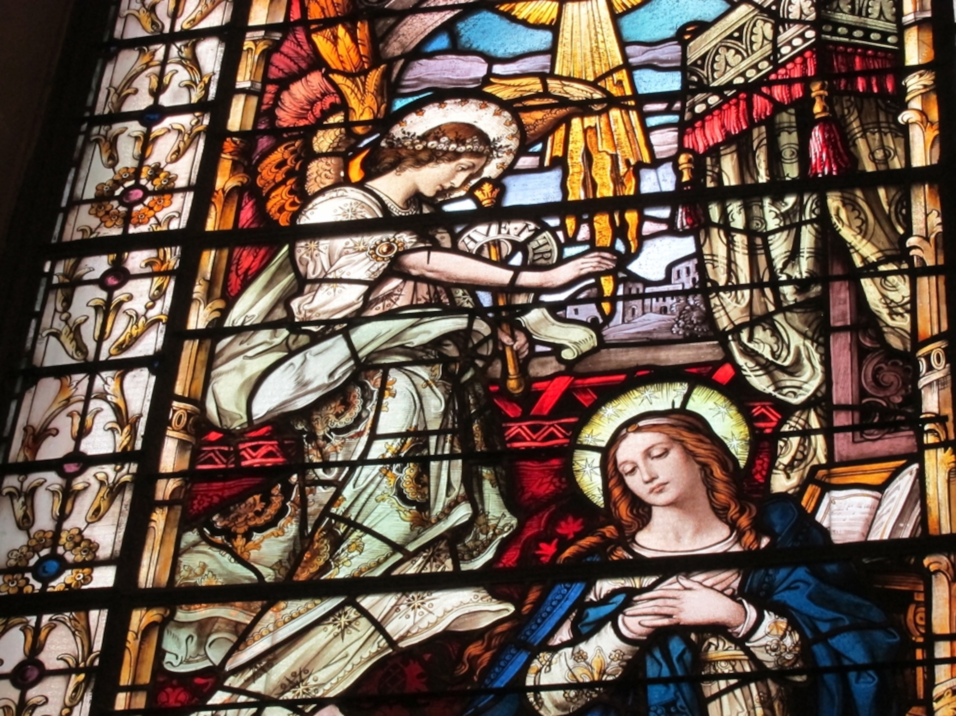 stained glass and the Virgin Mary in a church, Quebec