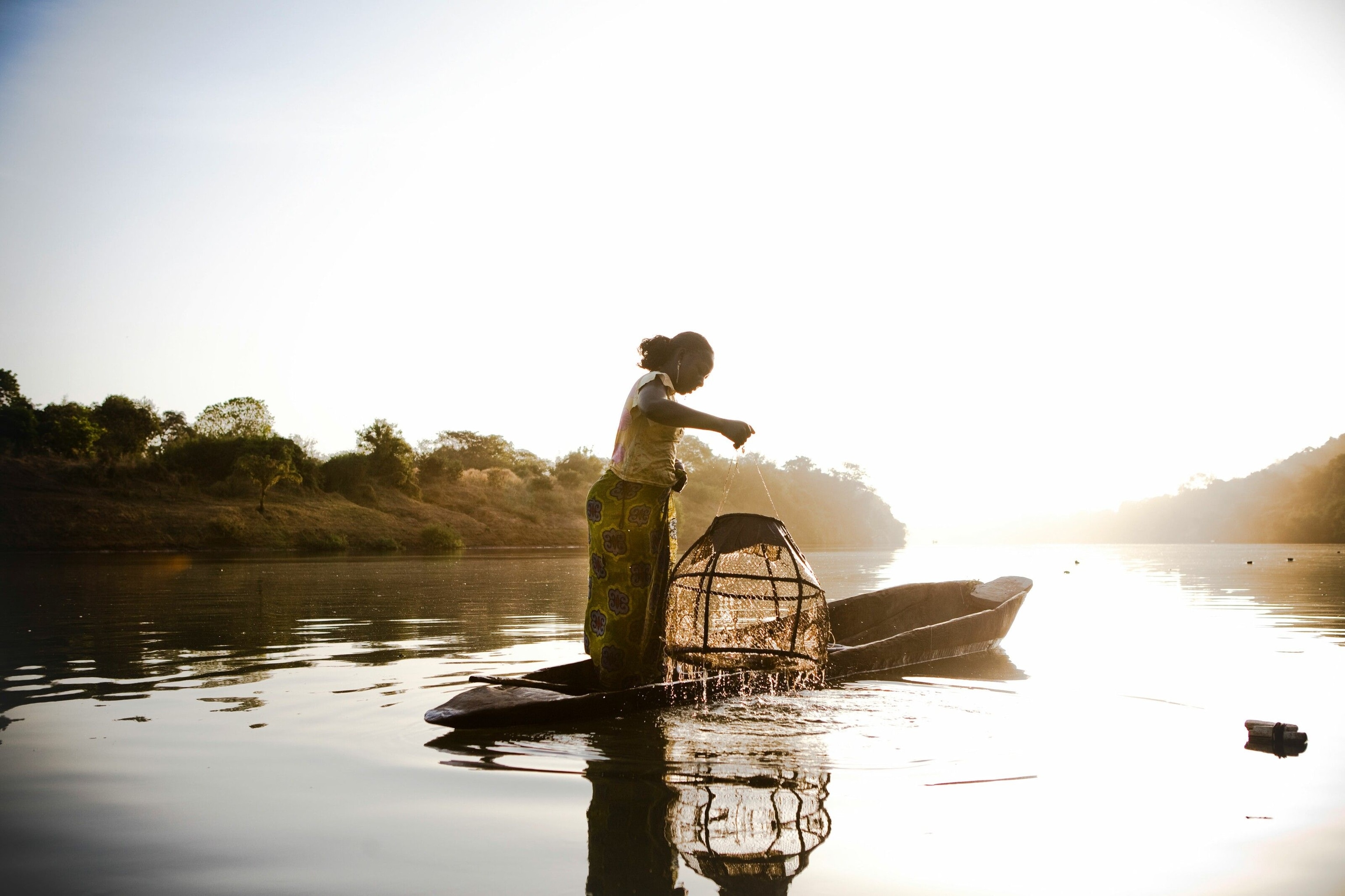 Amid the mangrove swamps, there are few villages to be seen on the Gambia River’s banks, but most inland villages have a tenda a short distance away, from which fishermen and oyster collectors launch their canoes.