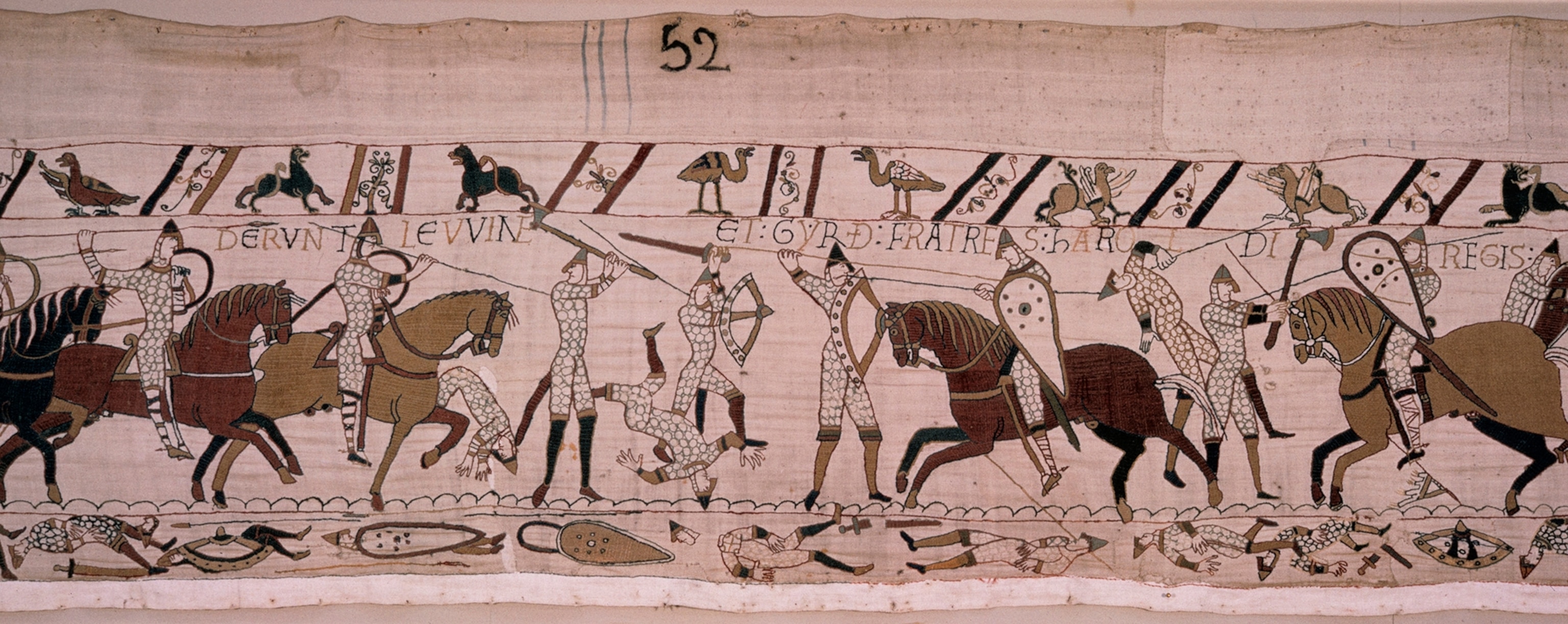 A scene from the Bayeux Tapestry depicting battle slaughter.
