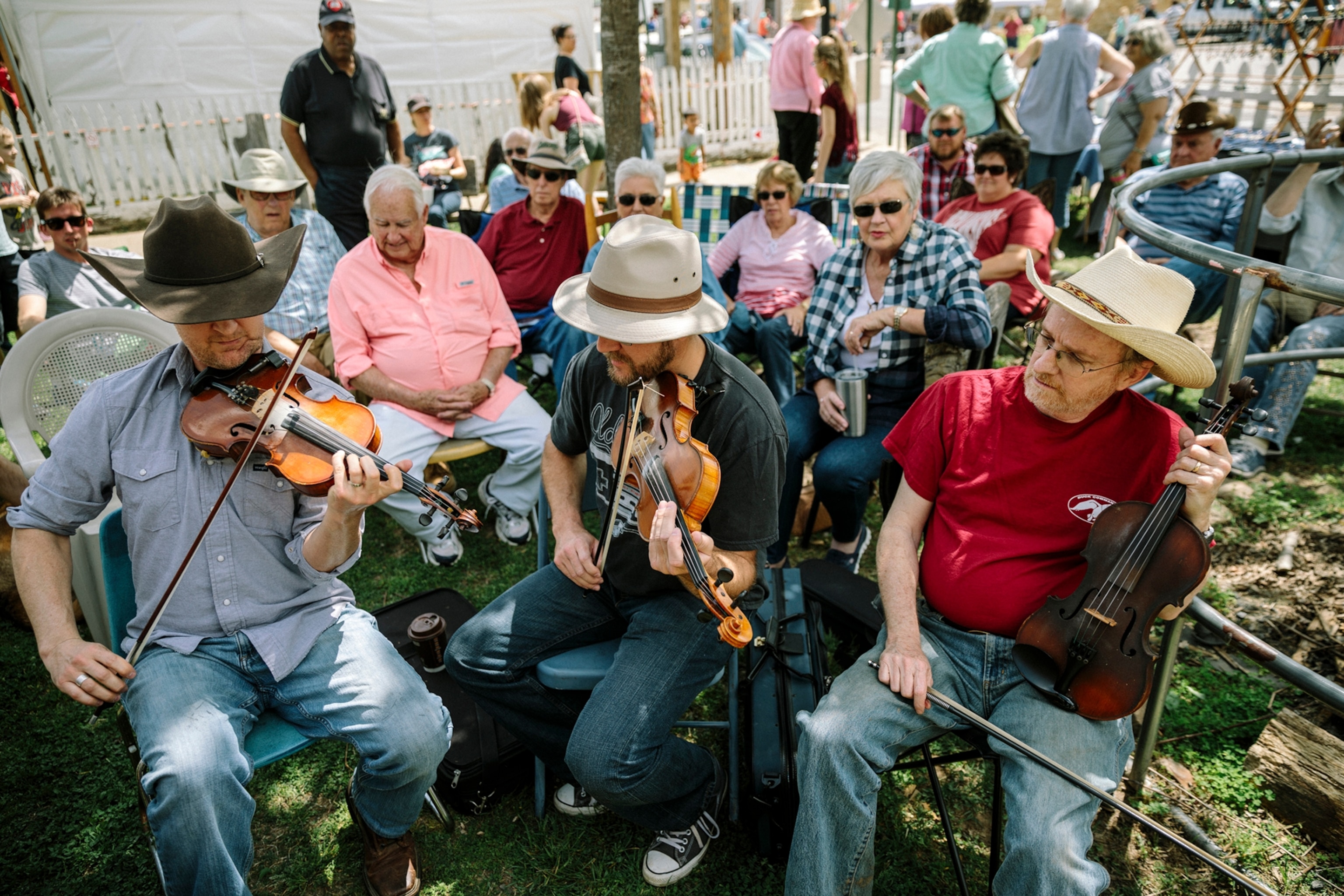 musicians at the annual Folk Festival Parade in downtown Mountain View, Arkansas