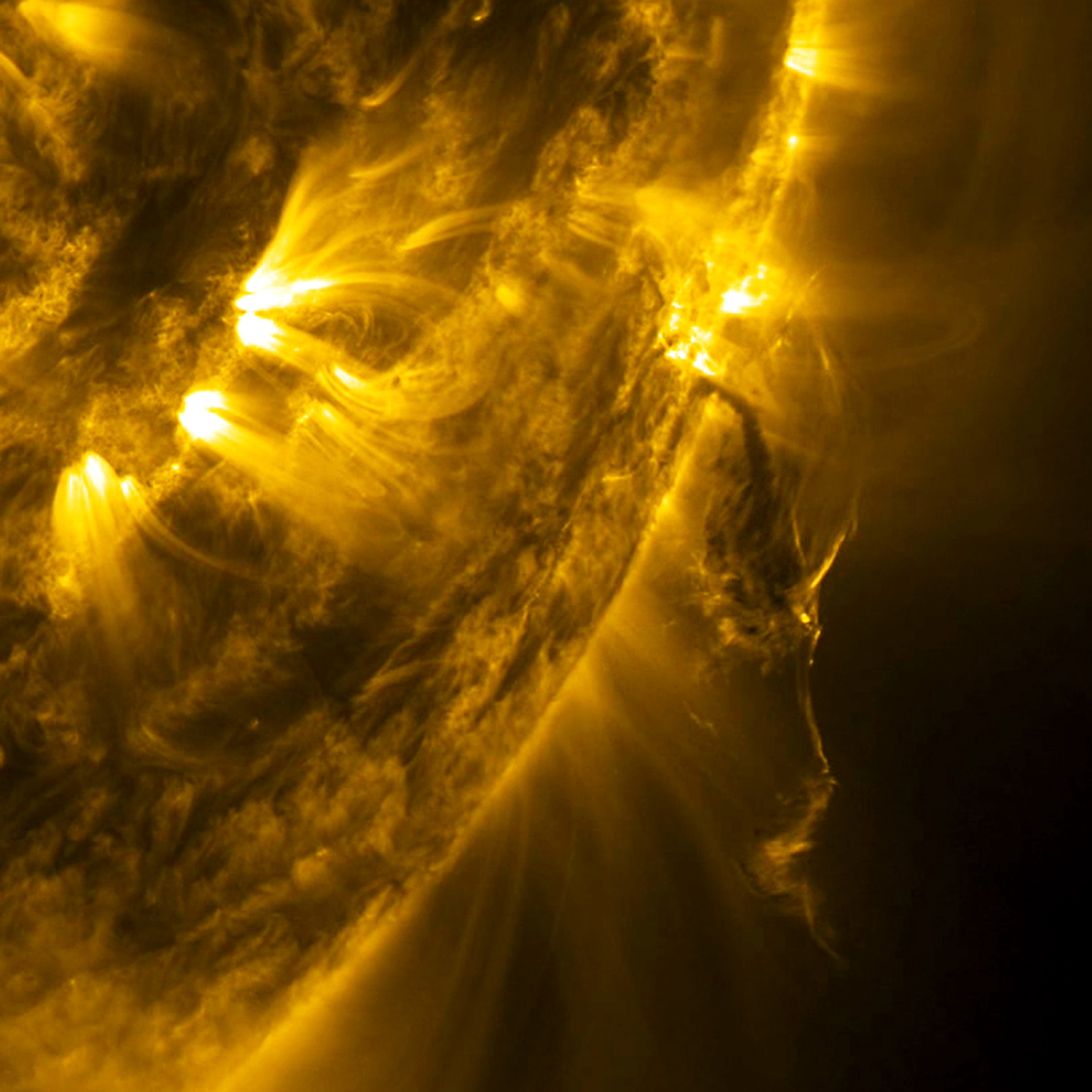 A small, hovering mass of twisted strands of plasma shifted back and forth before erupting into space (Apr. 29-30, 2014) over a period of just one day.