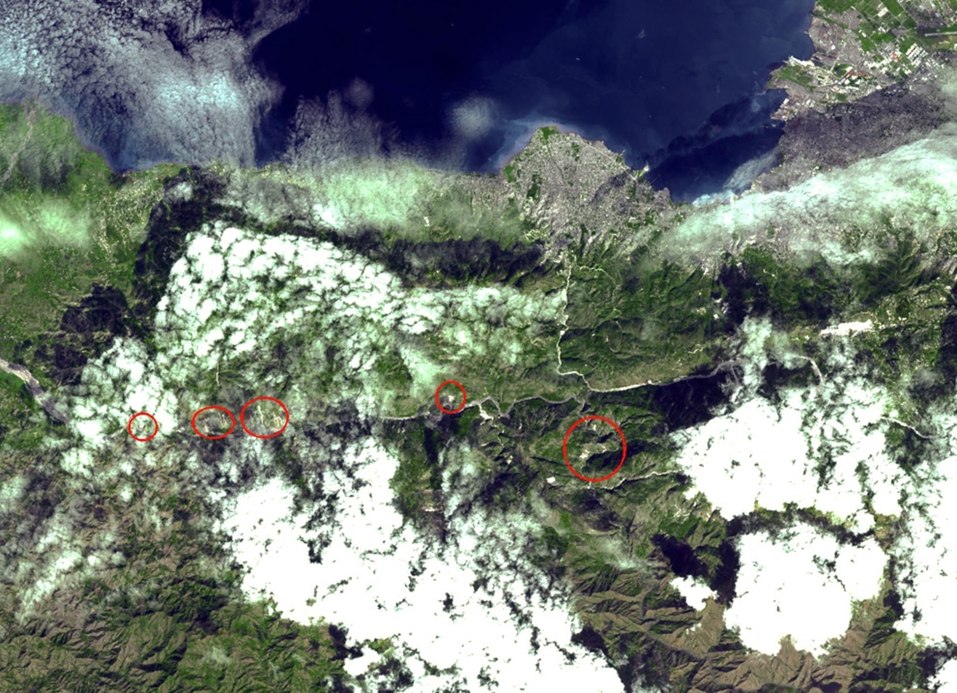 A satellite picture shows where landslides might have occurred after the Haiti earthquake