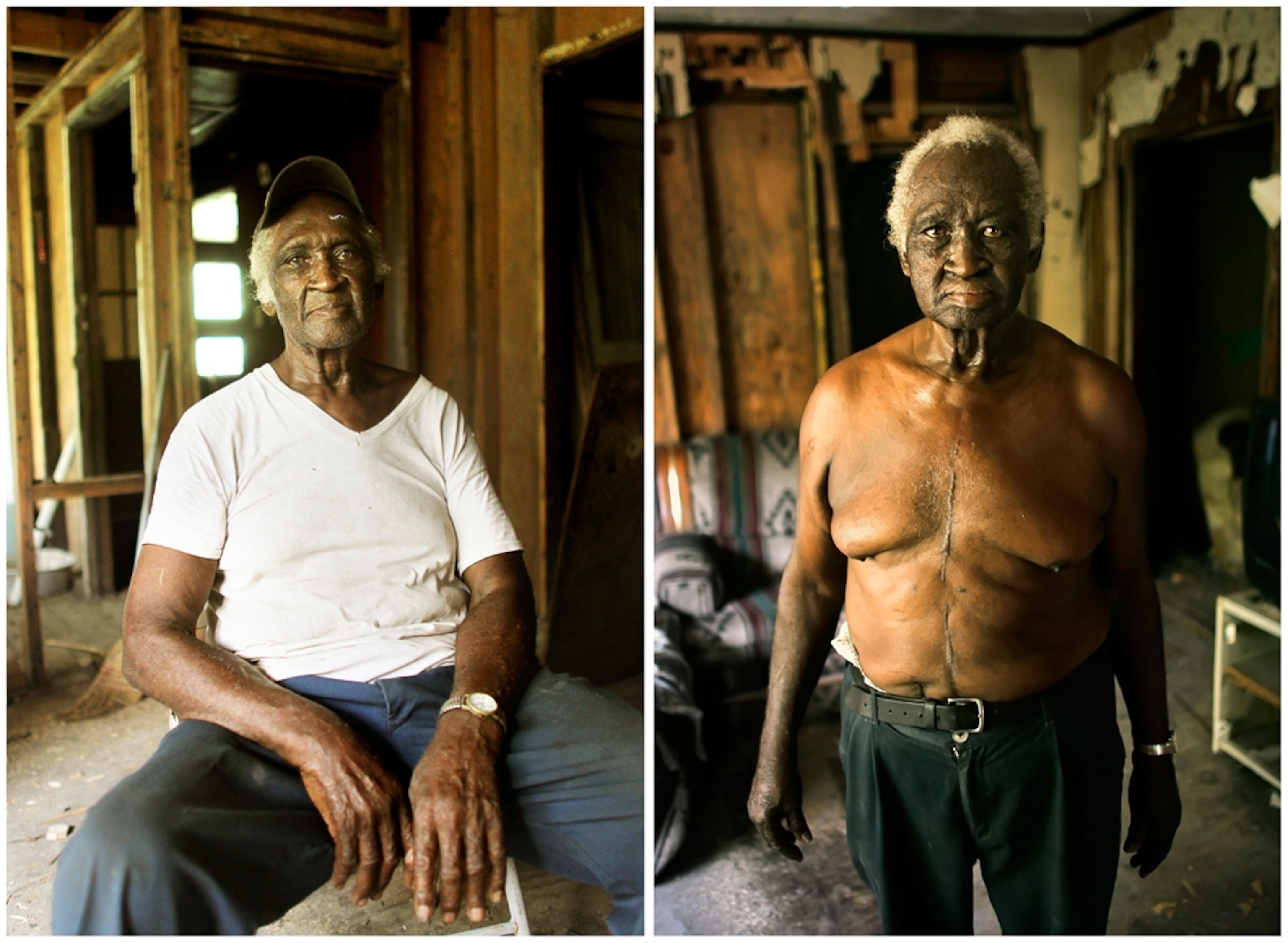 Then-and-now Hurricane Katrina fifth-anniversary pictures of Willi Lee in Pearlington, Mississippi.