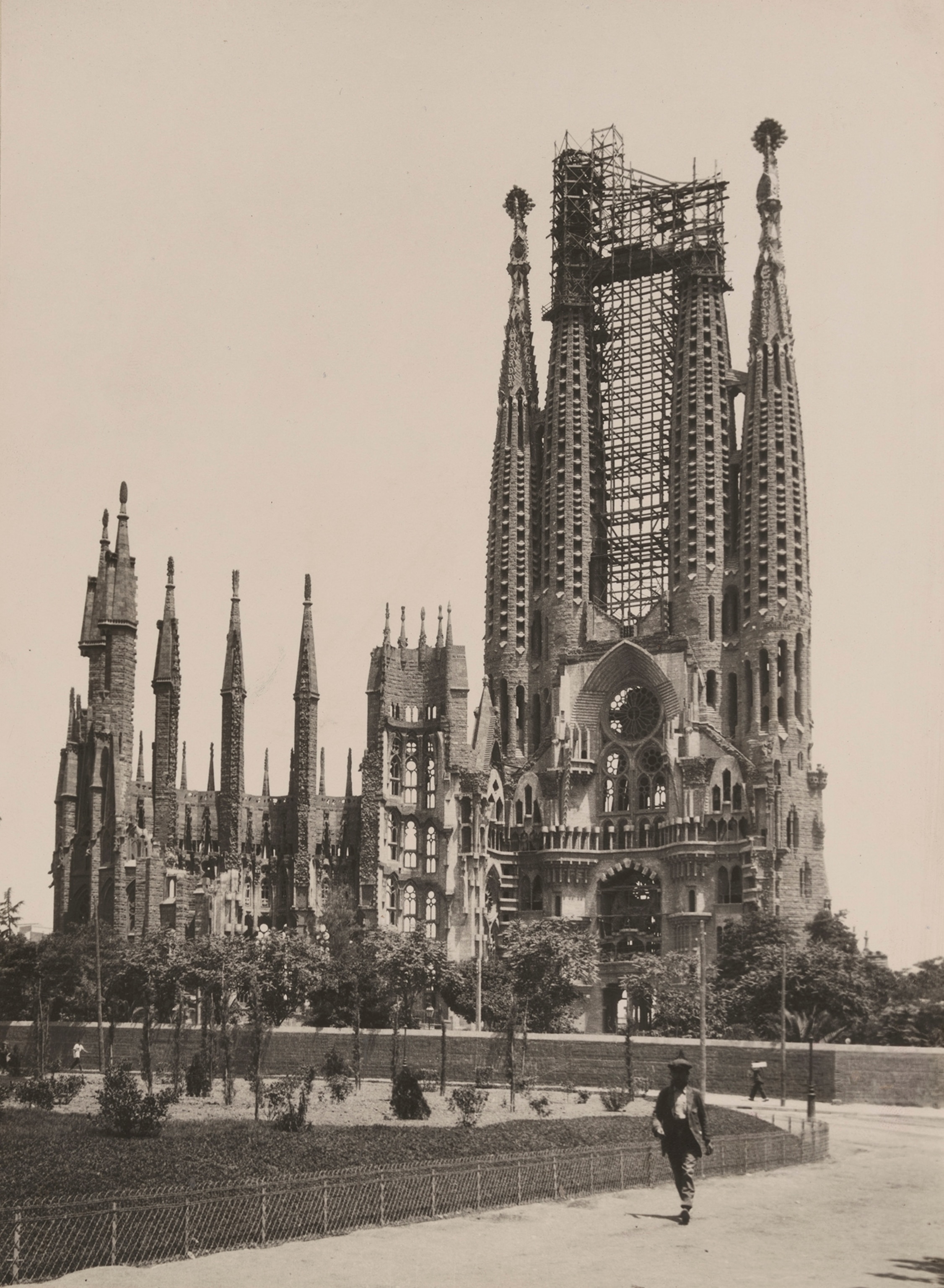 Construction work is completed on a cathedral in Barcelona.