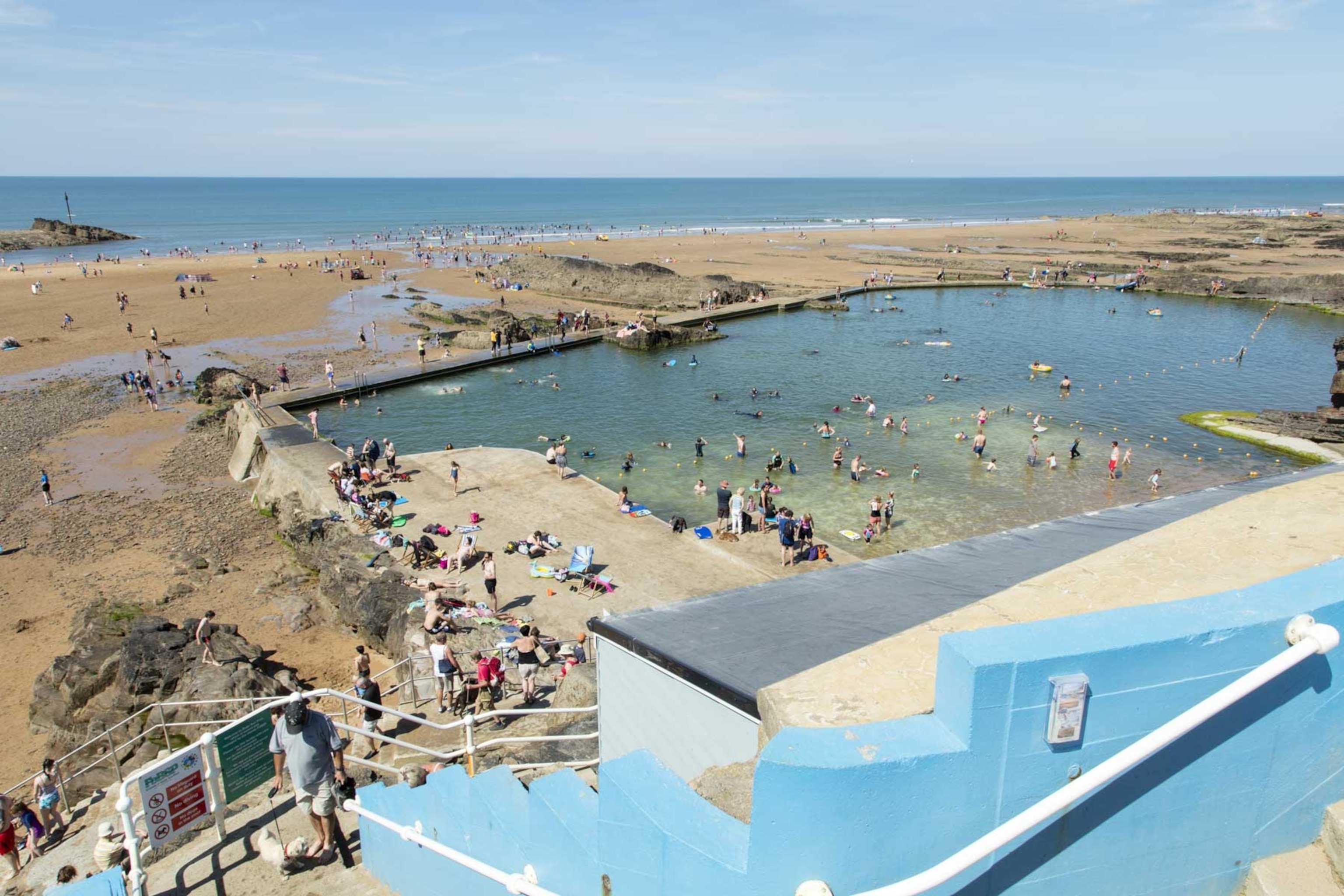 an aerial shot of the Bude Sea Pool in Cornwall