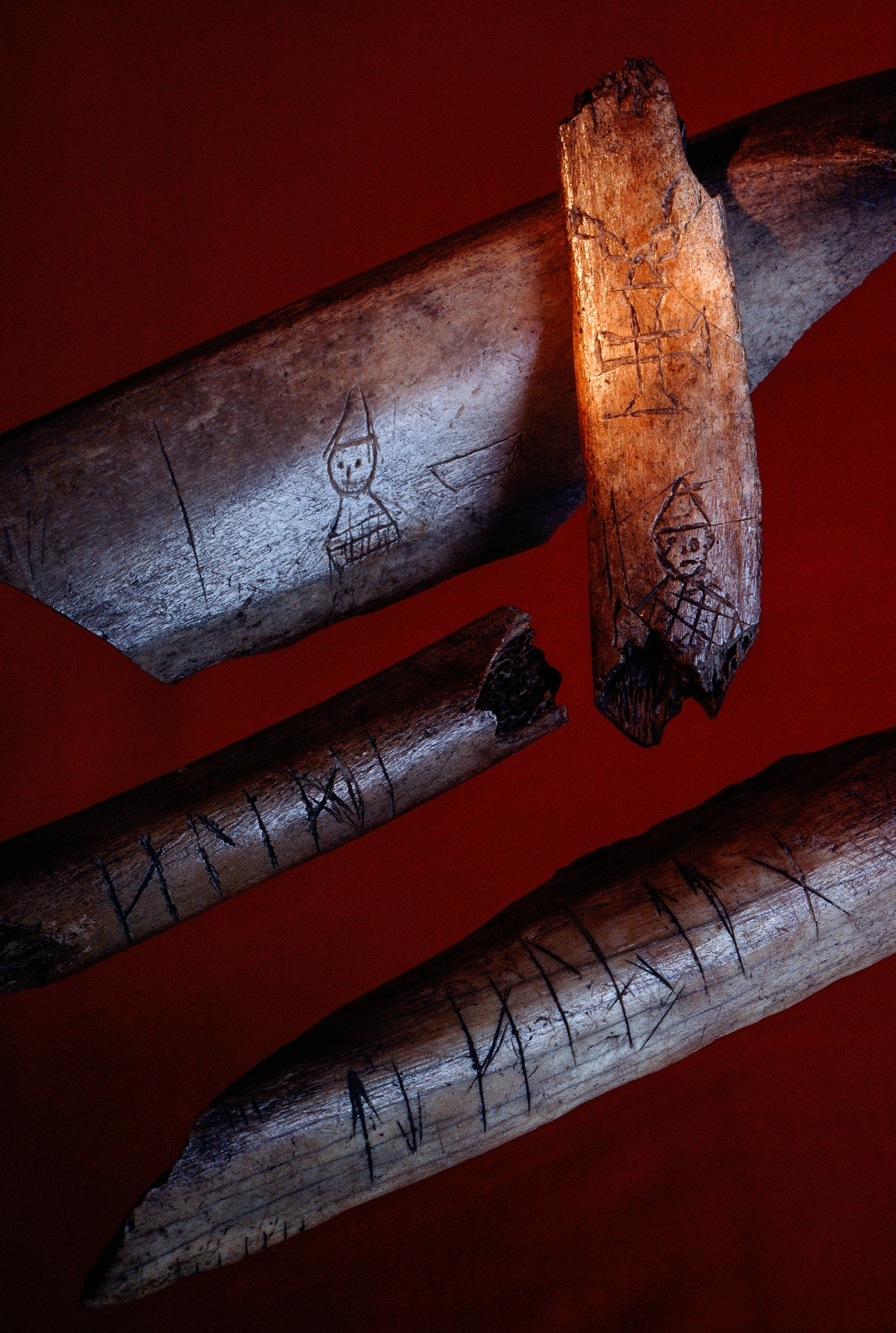 animal bones with graffiti runes on them