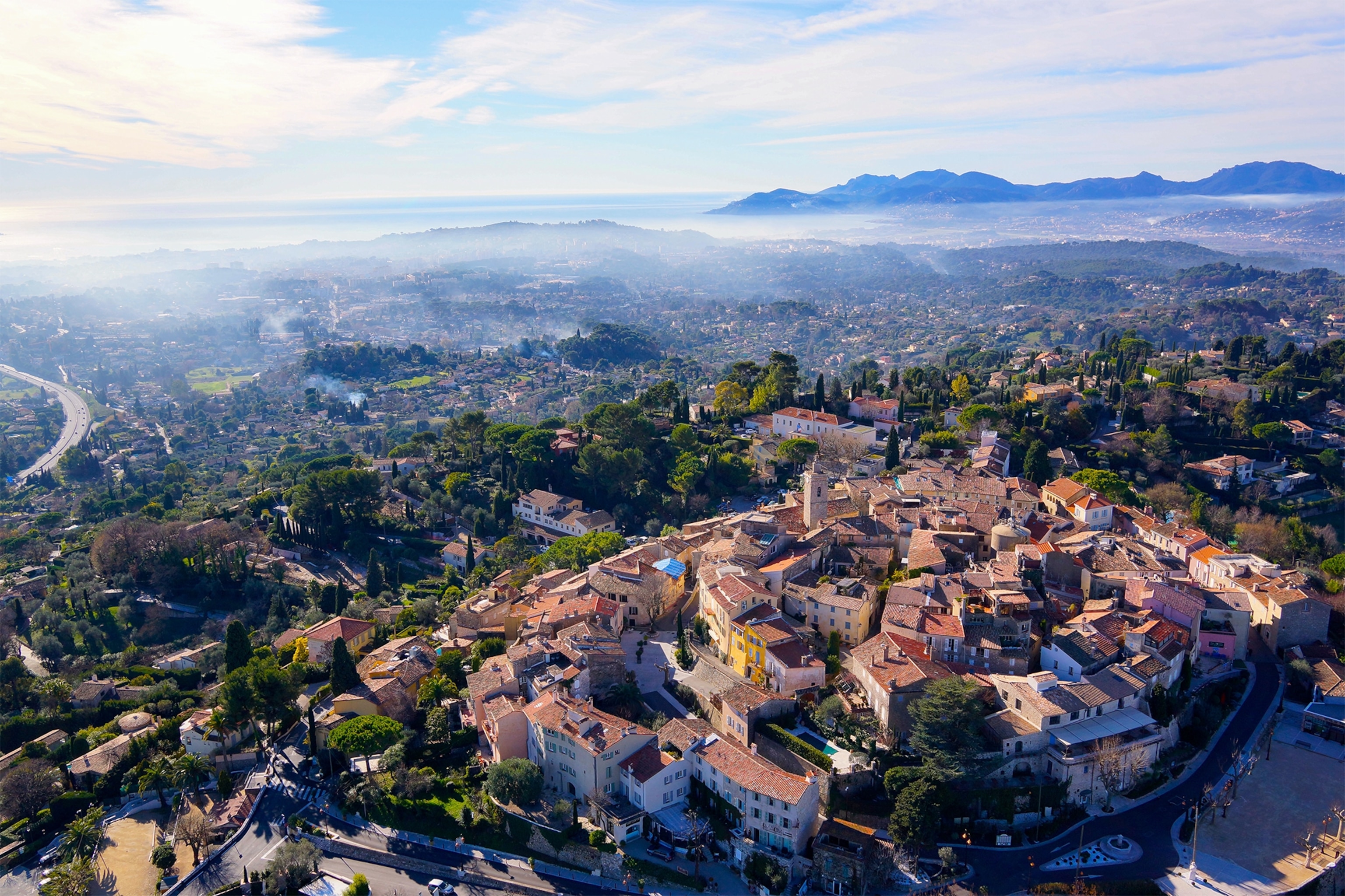 An aerial photo of Mougins Village in Côte d’Azur, France