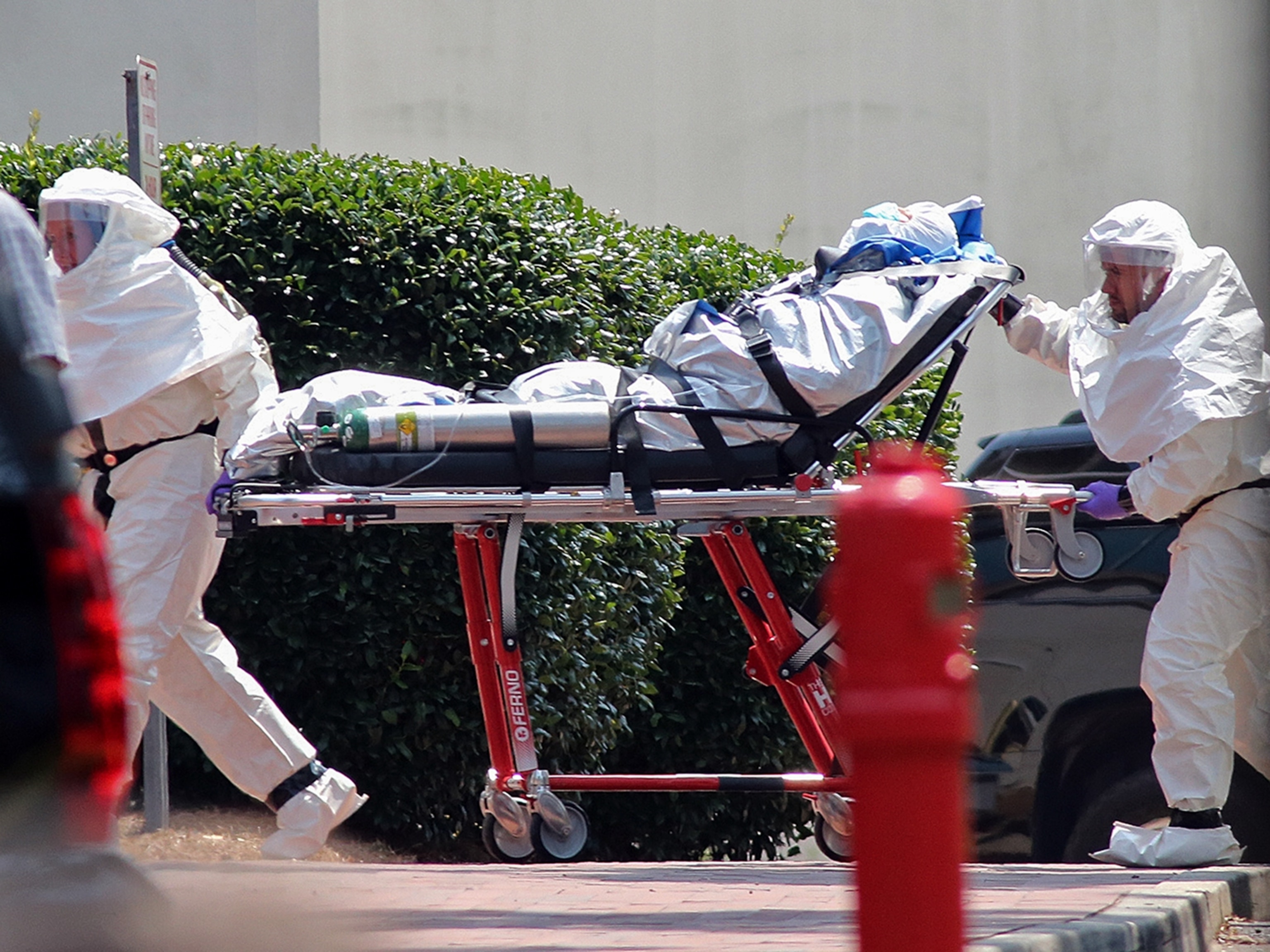 Nancy Writebol, an American aid worker who was infected with Ebola arriving at Emory Hospital.