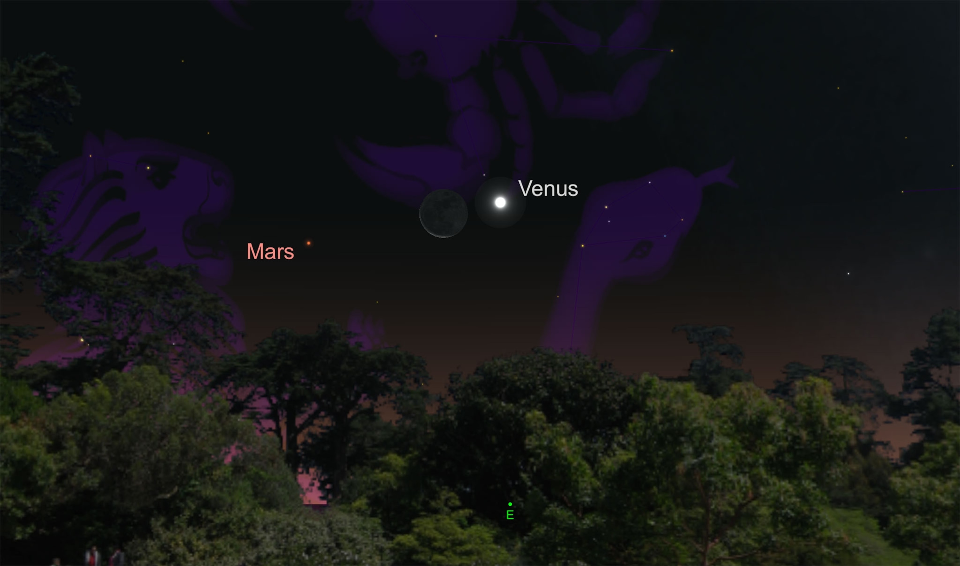 brilliant Venus and fainter Mars in the early morning eastern sk