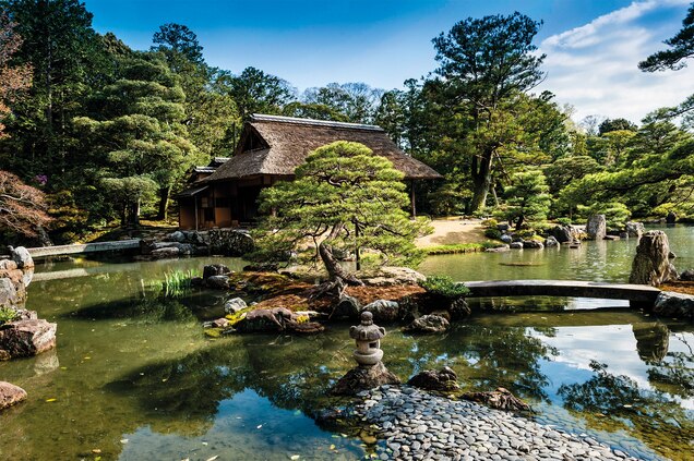 This teahouse in the gardens of the Katsura Imperial Villa, in Kyoto, Japan, was first built in the 17th century.