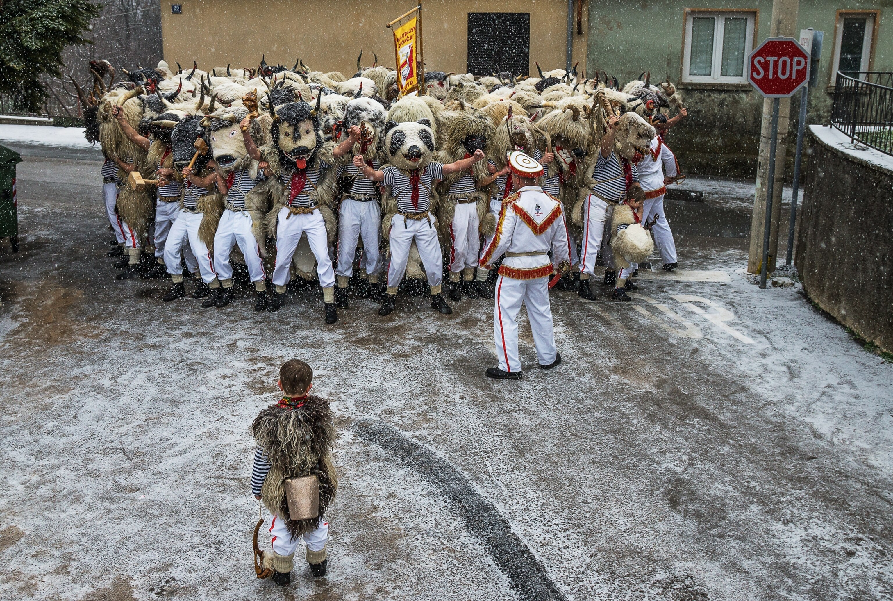 Croatians practicing a Slavic tradition with masks and bells, Rijeka