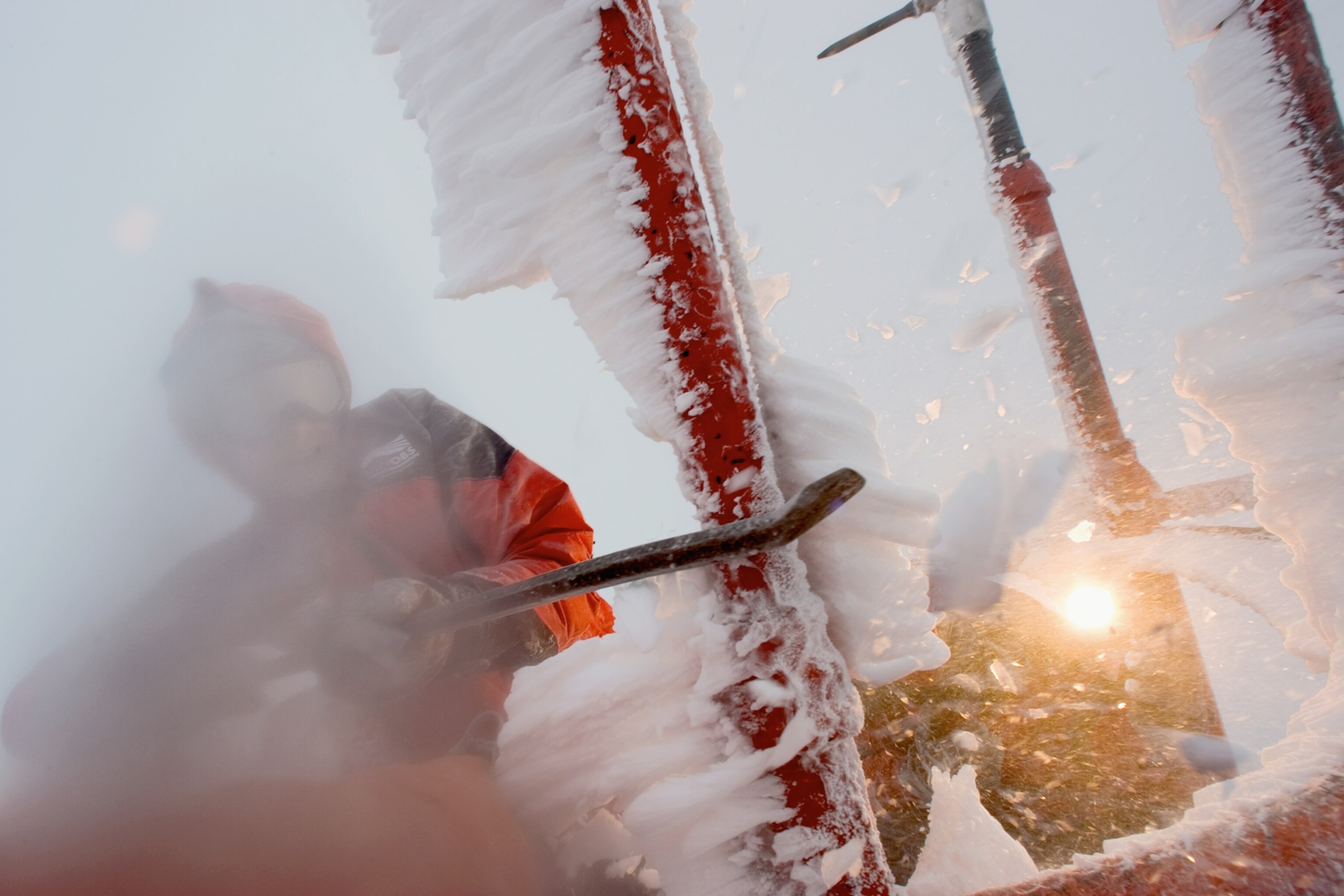 weather observer Mike Finnegan smashing rime from an instrument