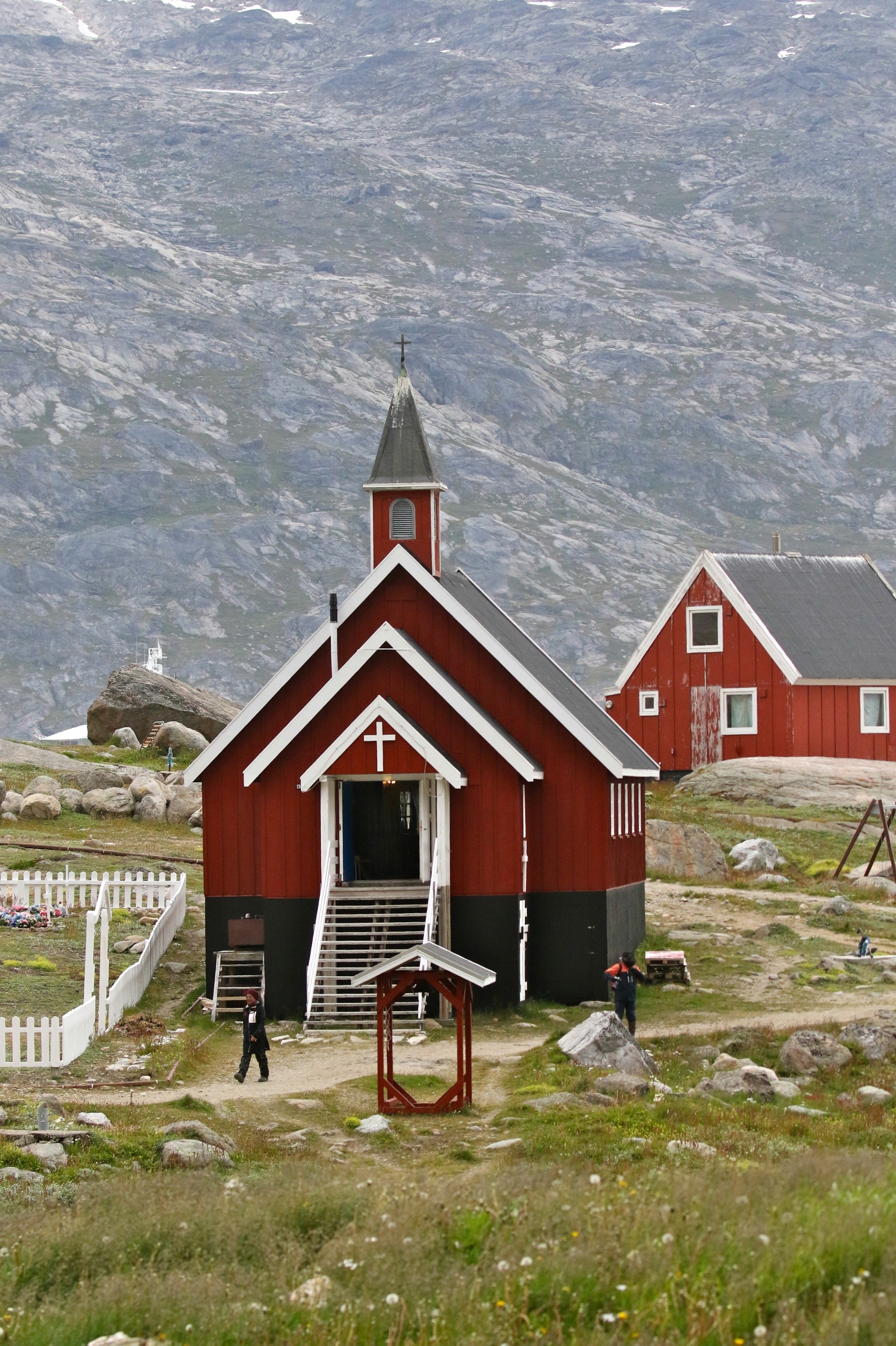 The wooden church of Aappilattoq, a settlement that dates back to 1922.