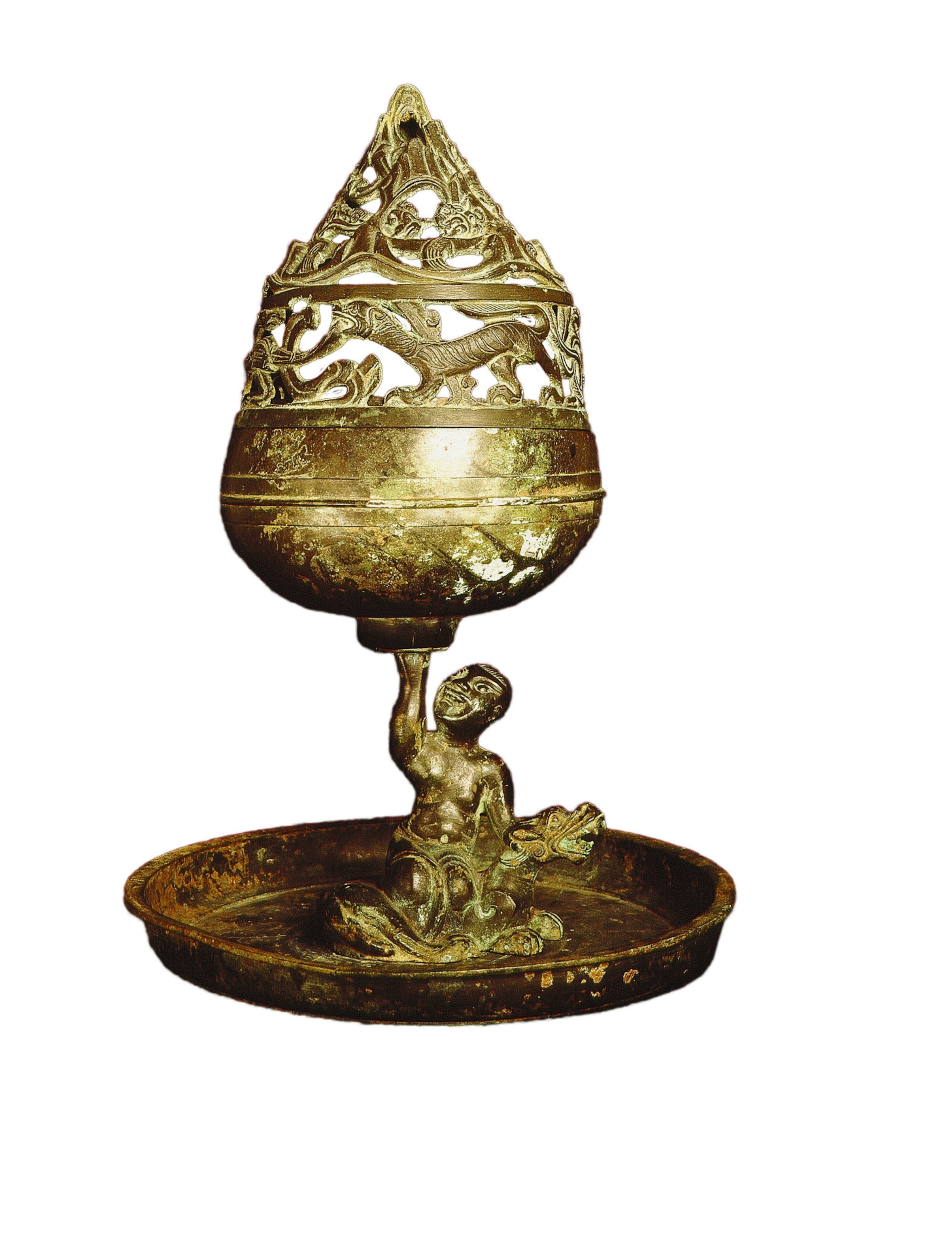 A bronze censer in the form of a sacred mountain.