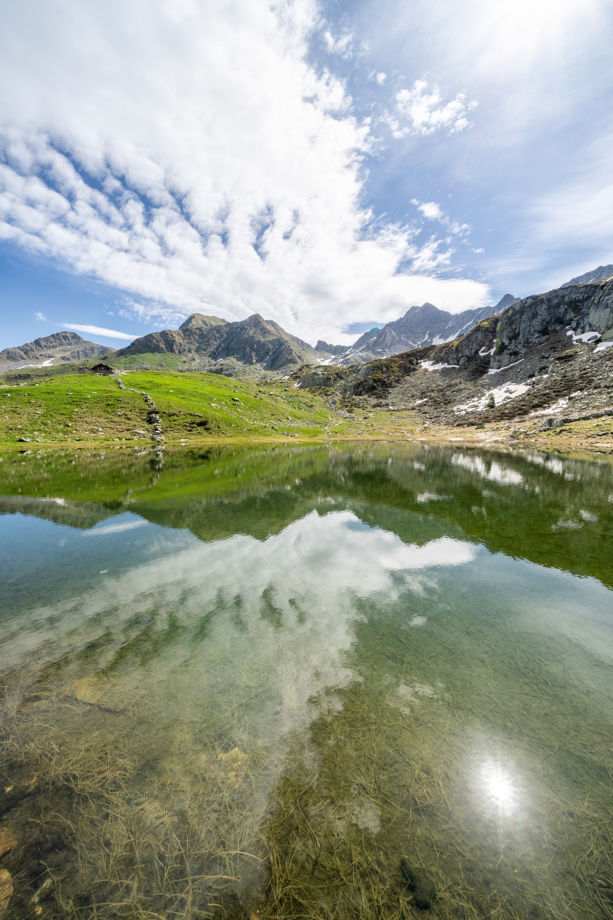 Mountain peaks around a lake