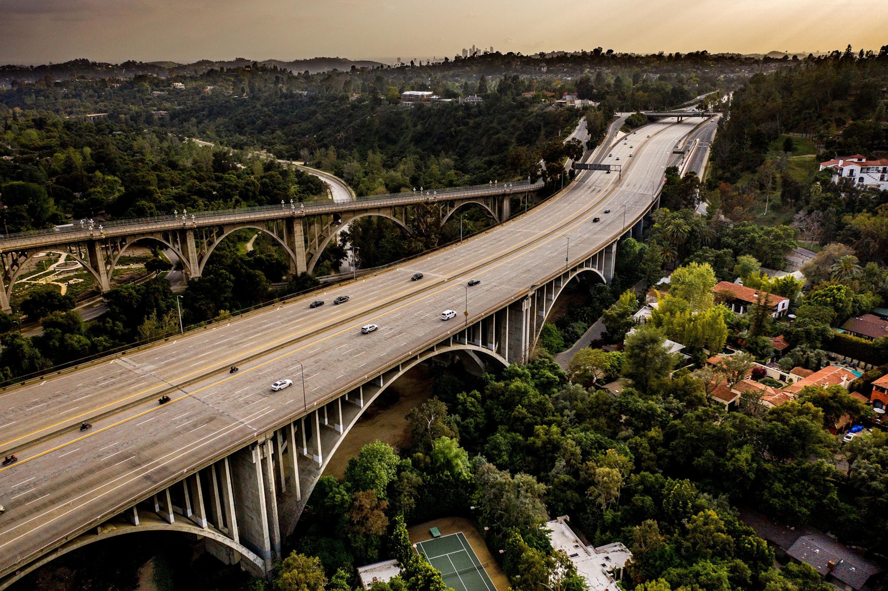 A view A view of the Colorado Street Bridge and Highway 134 in Pasadena, CA.