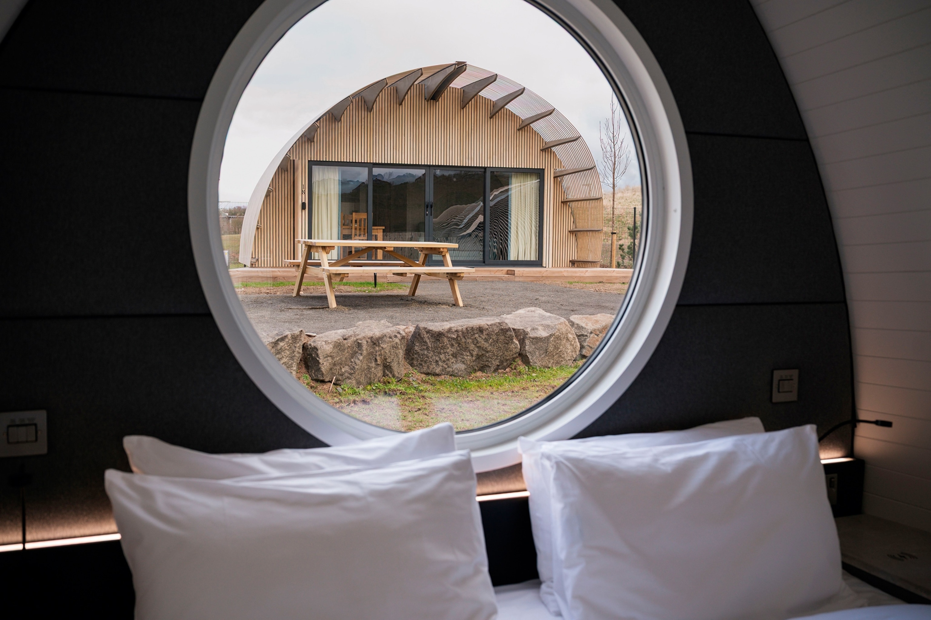 View form bedroom over wooden retreat.