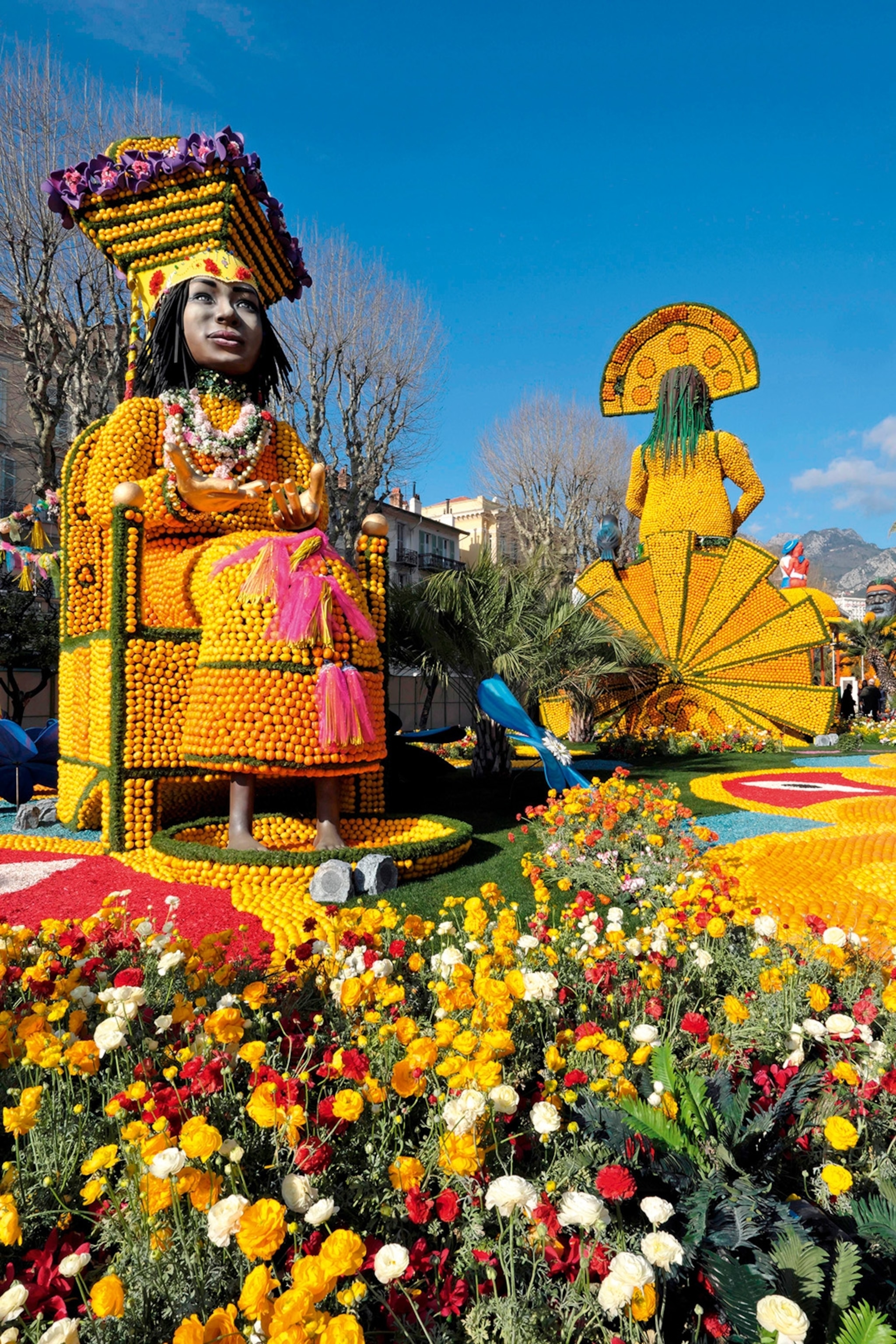 Giant sculptures made out of oranges and other citrus for La Fete du Citron in Menton, France