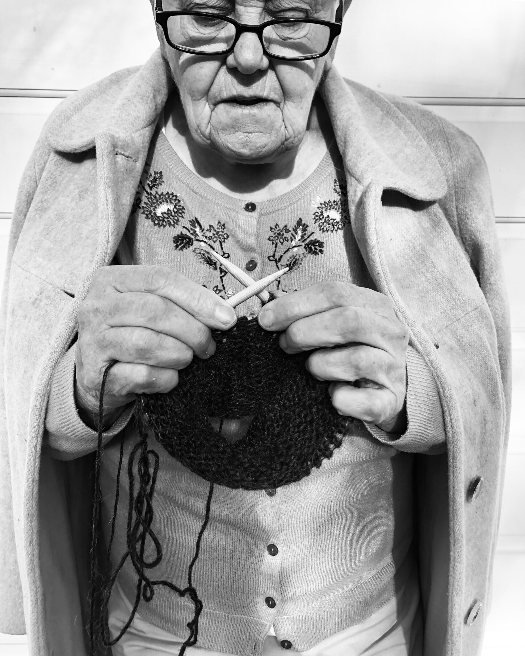 A woman knitting
