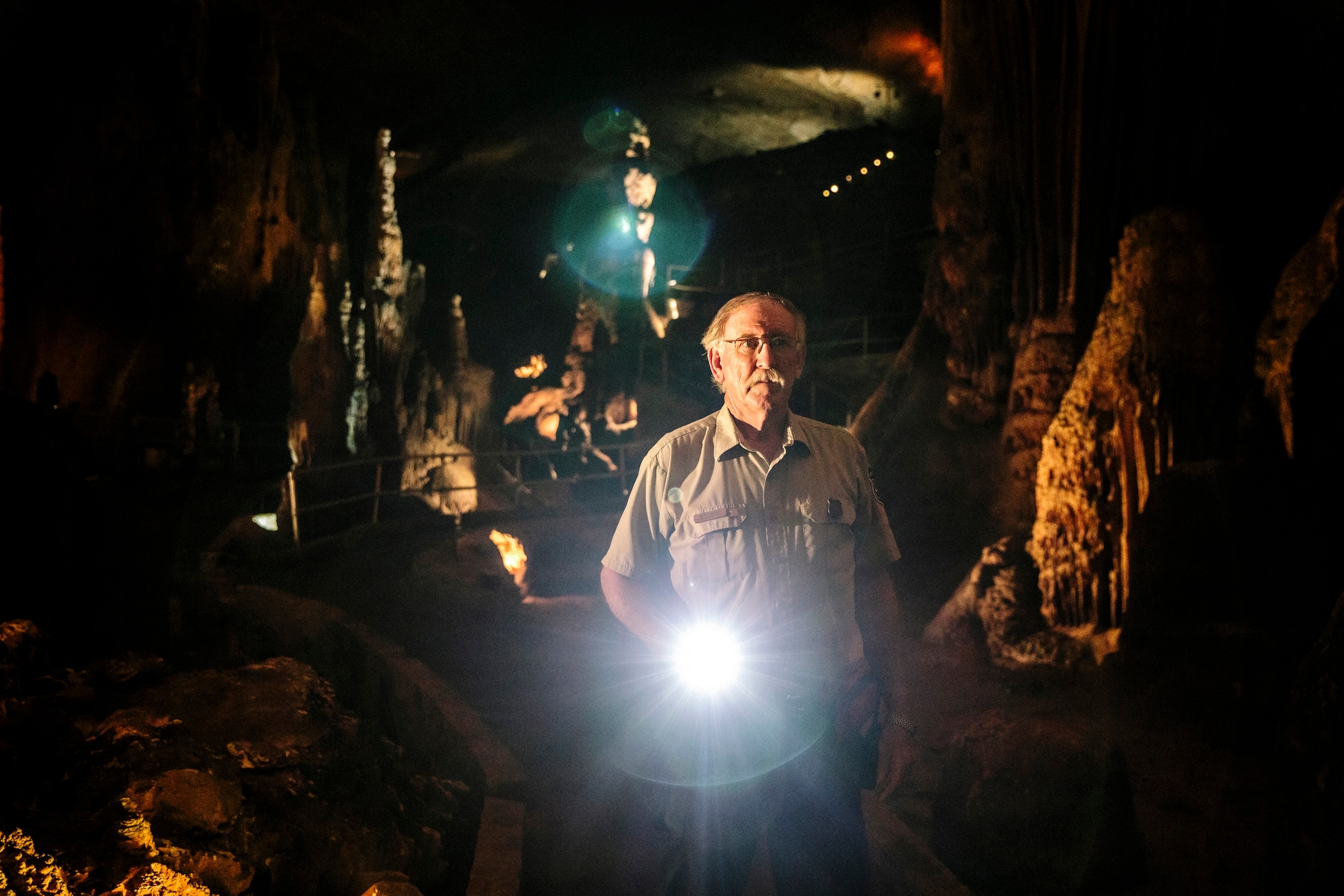 a US Forest Service employee in Blanchard Springs Caverns in Stone County, Arkansas
