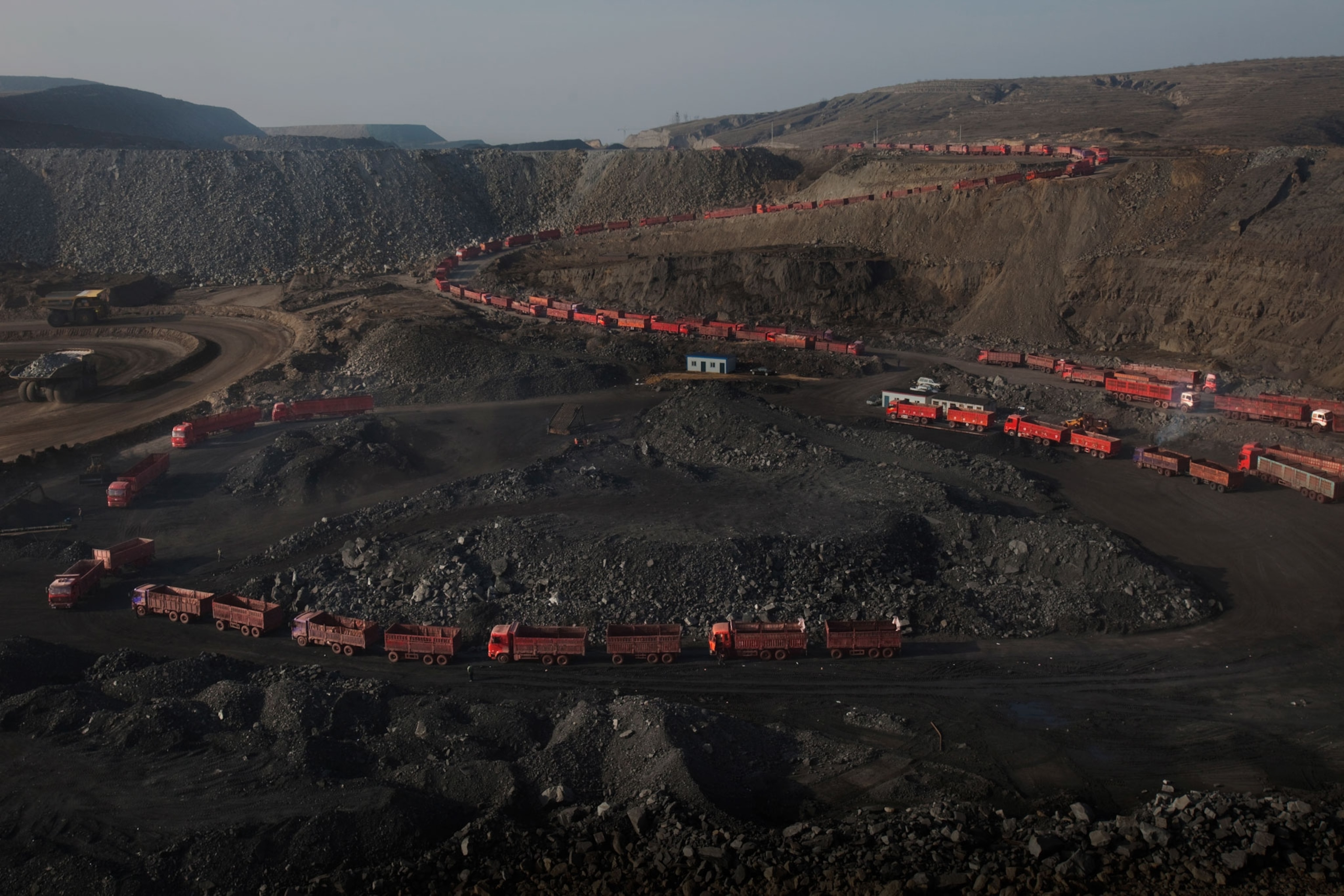 coal trucks waiting in line