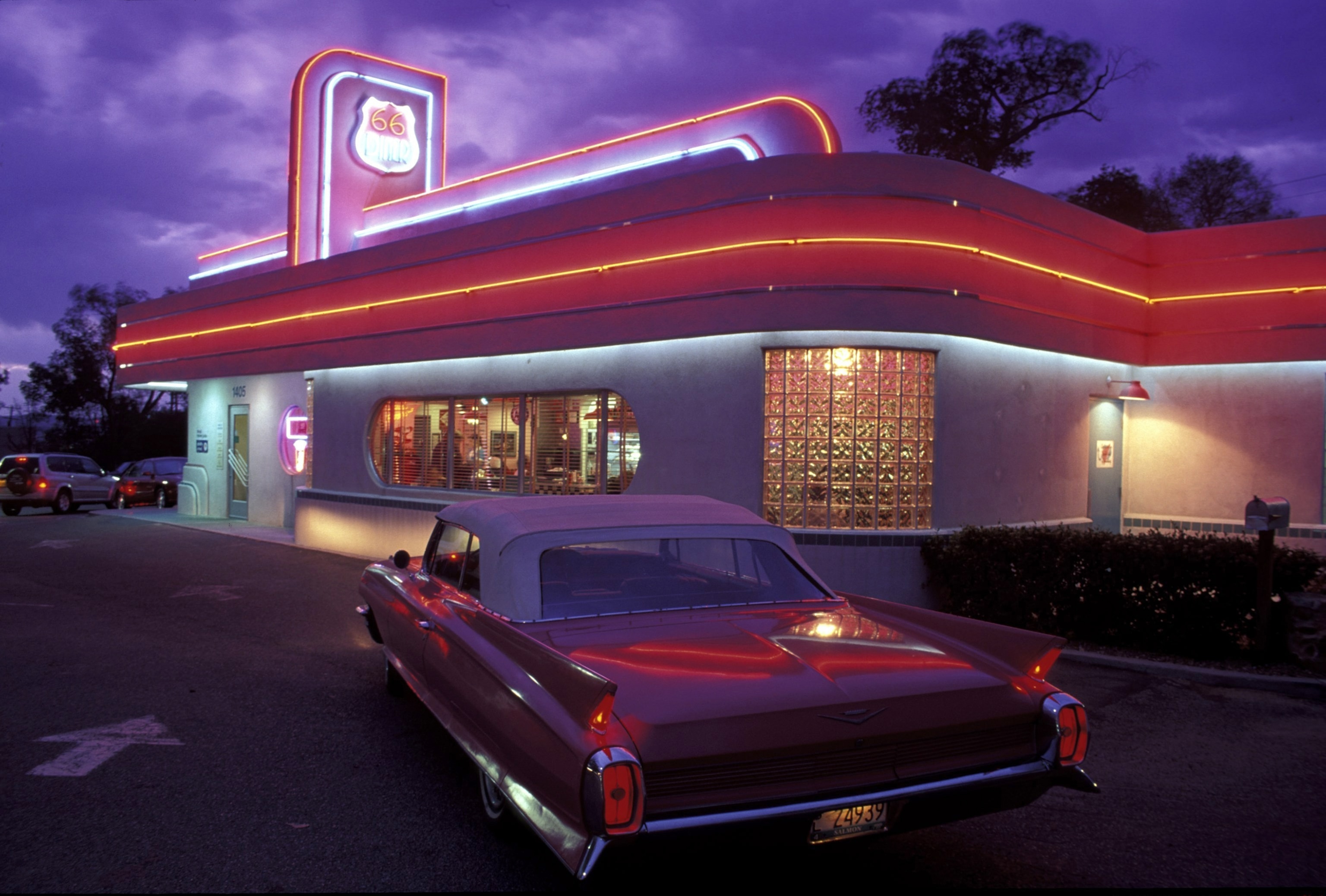 a diner and a Cadillac on Route 66 in Albuquerque, New Mexico