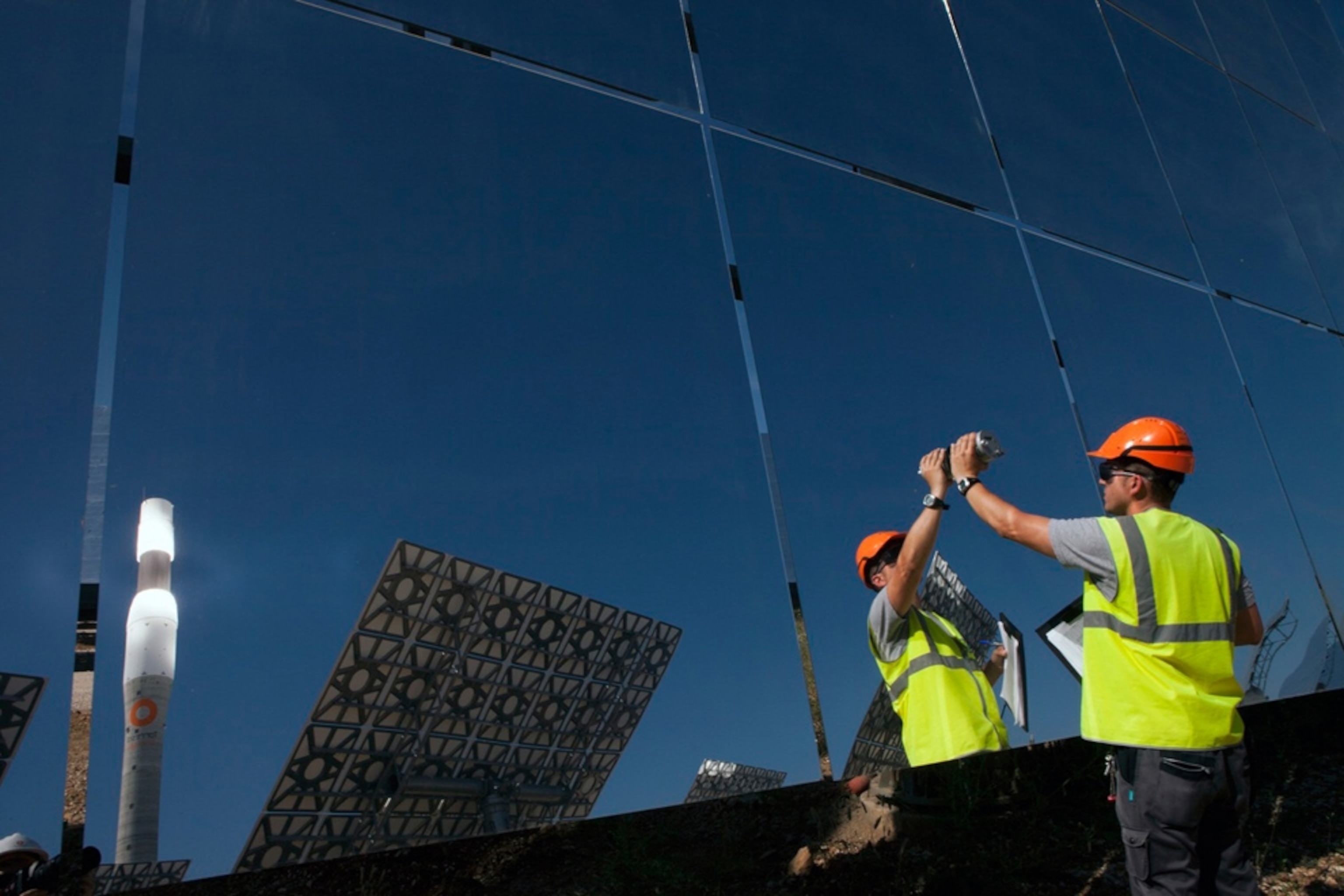 A worker at Gemasolar, a thermosolar plant in Spain