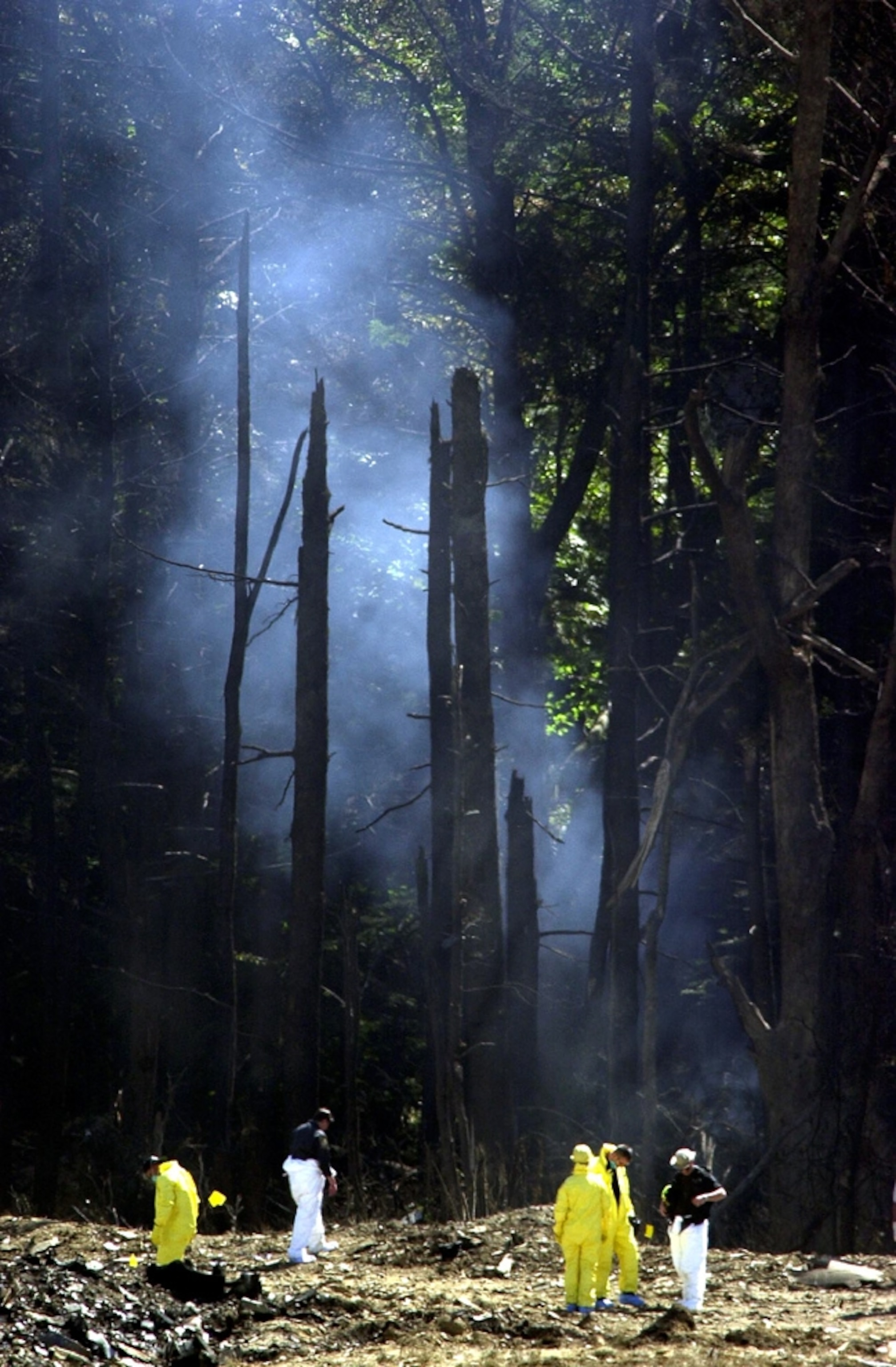 9/11 picture: smoke rising from debris after a plane crash in Pennsylvania