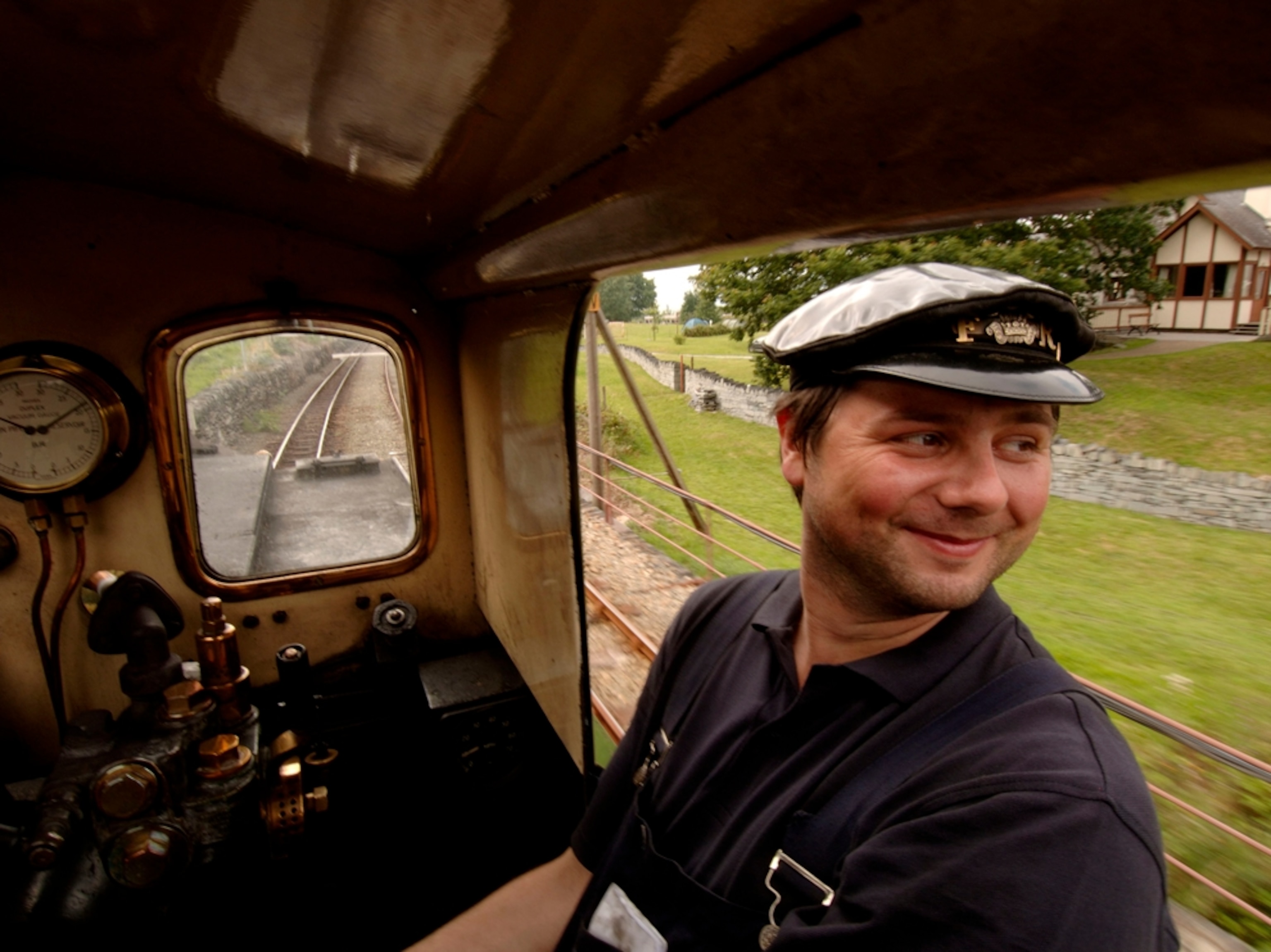 Train conductor on the Blaenau Ffestiniog Railway, Wales