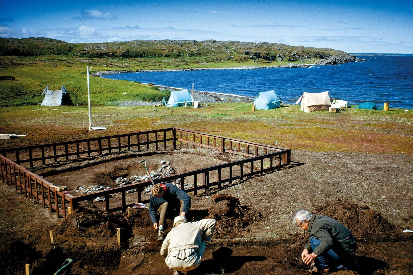 Photographed in 1964 for National Geographic, a team lead by Norwegian archaeologists search for Viking artifacts at L&rsquo;Anse aux Meadows in Newfoundland.