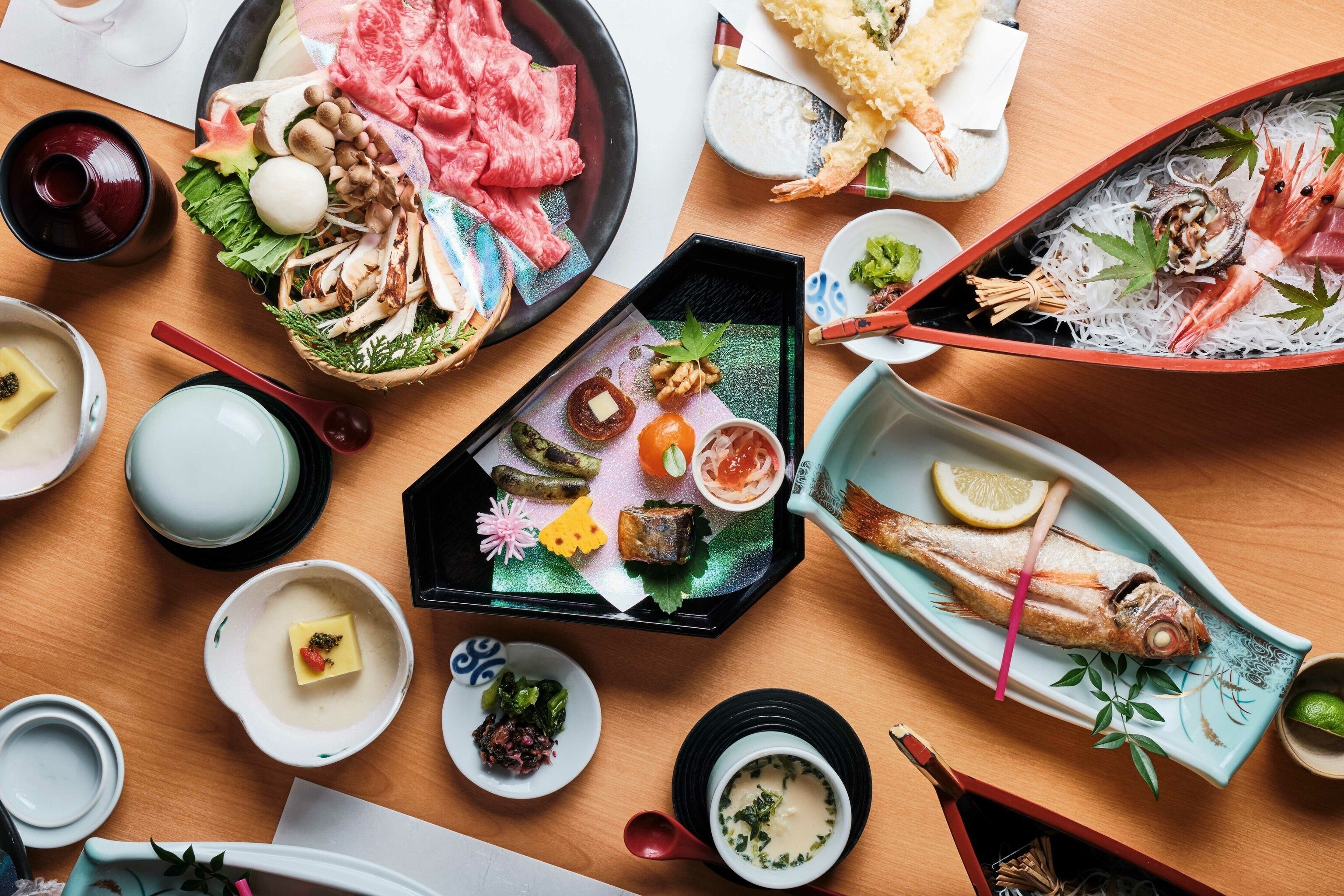 An array of seafood dishes.