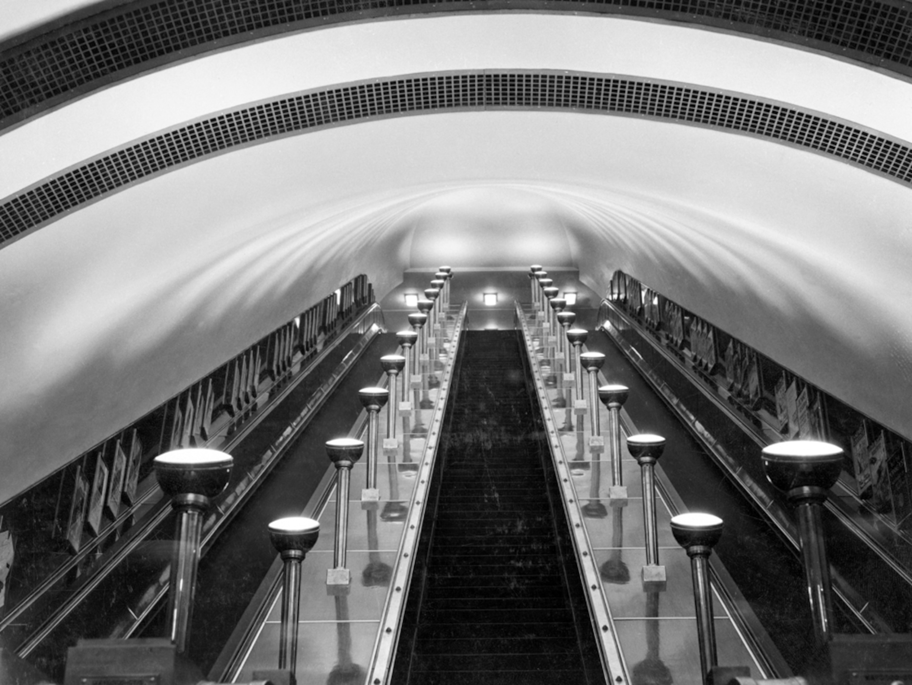 View to the top of an escalator
