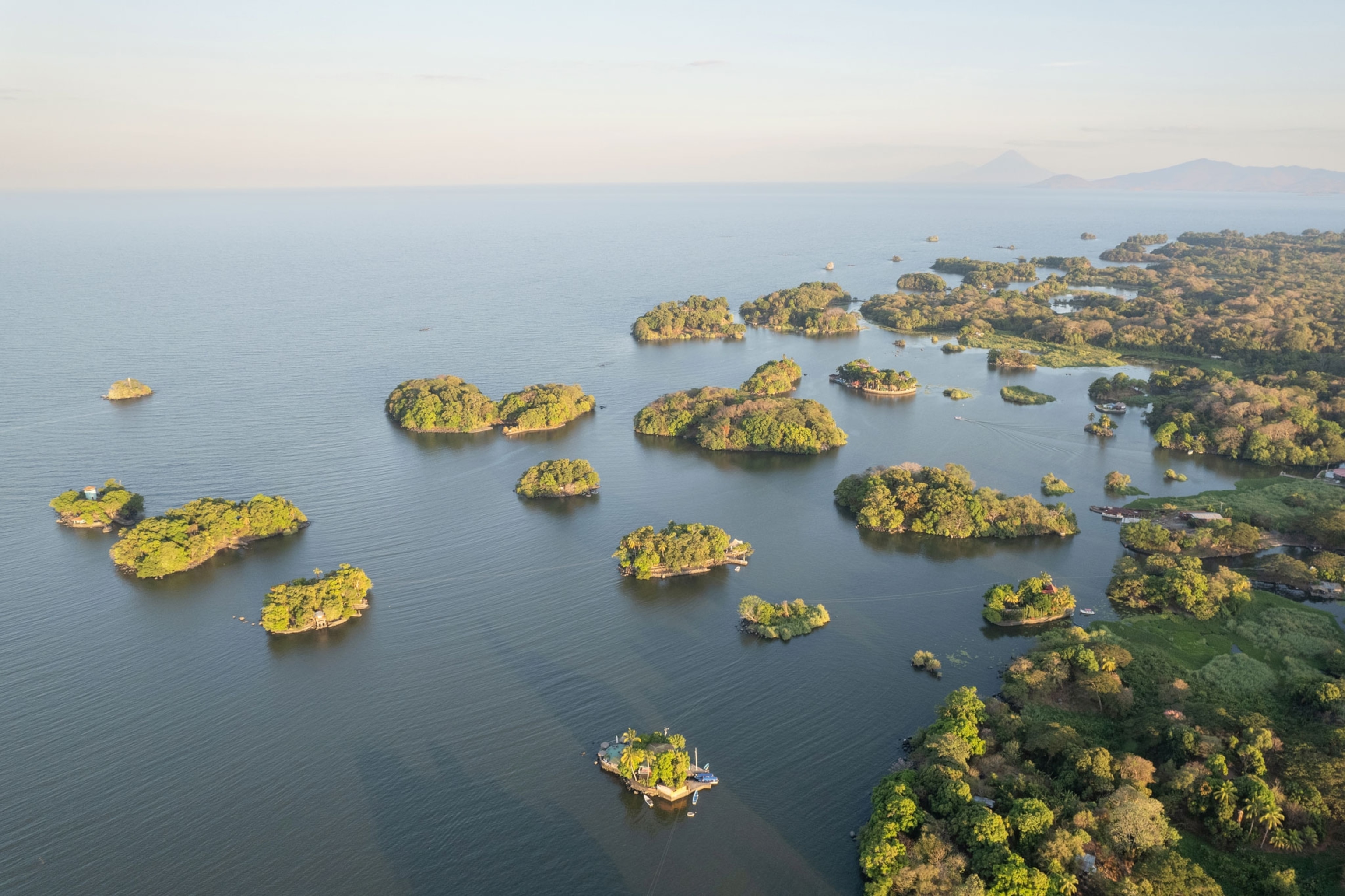 Aerial view of Granada's small green islands.
