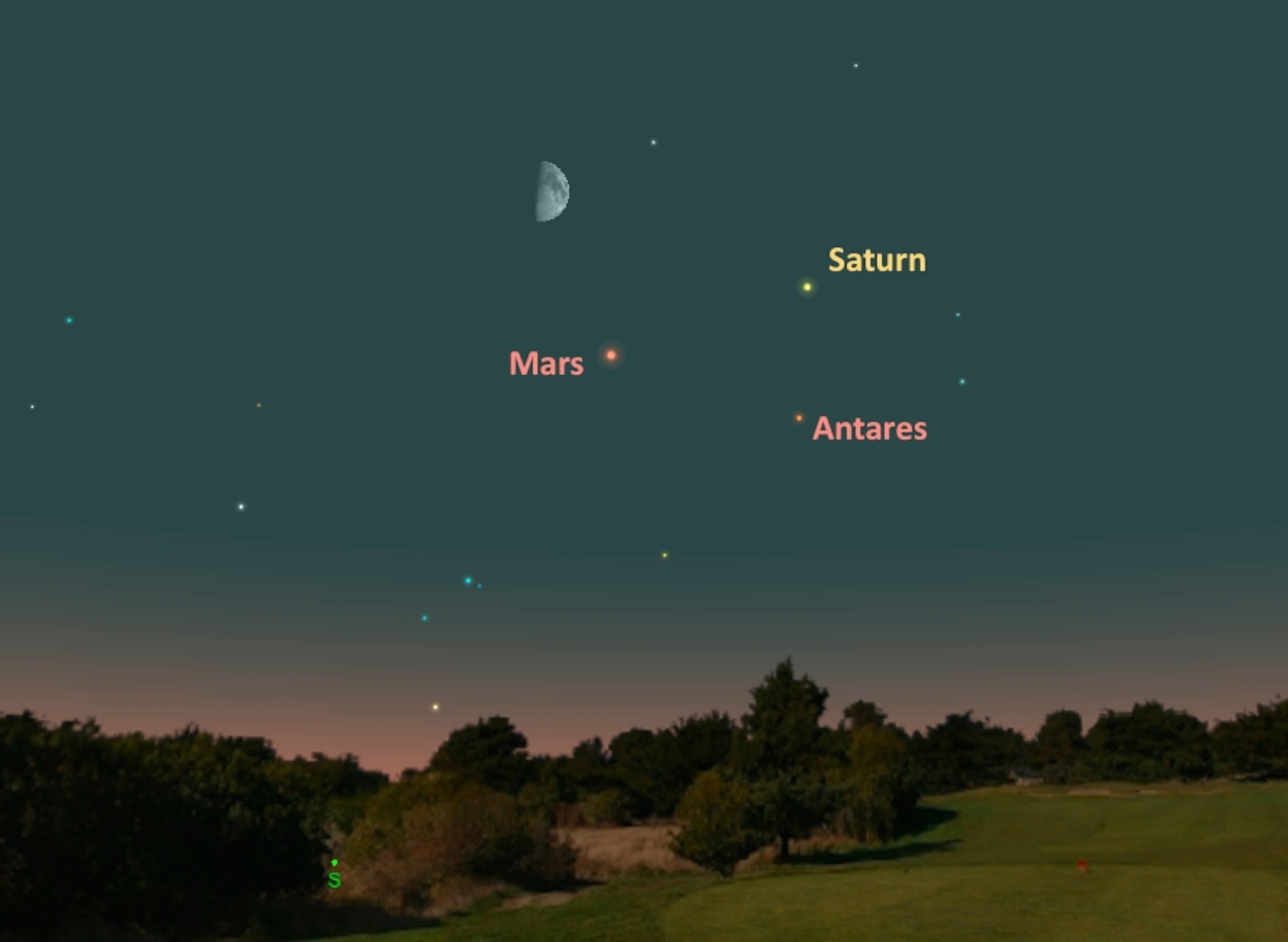 the planet Mars in the night sky