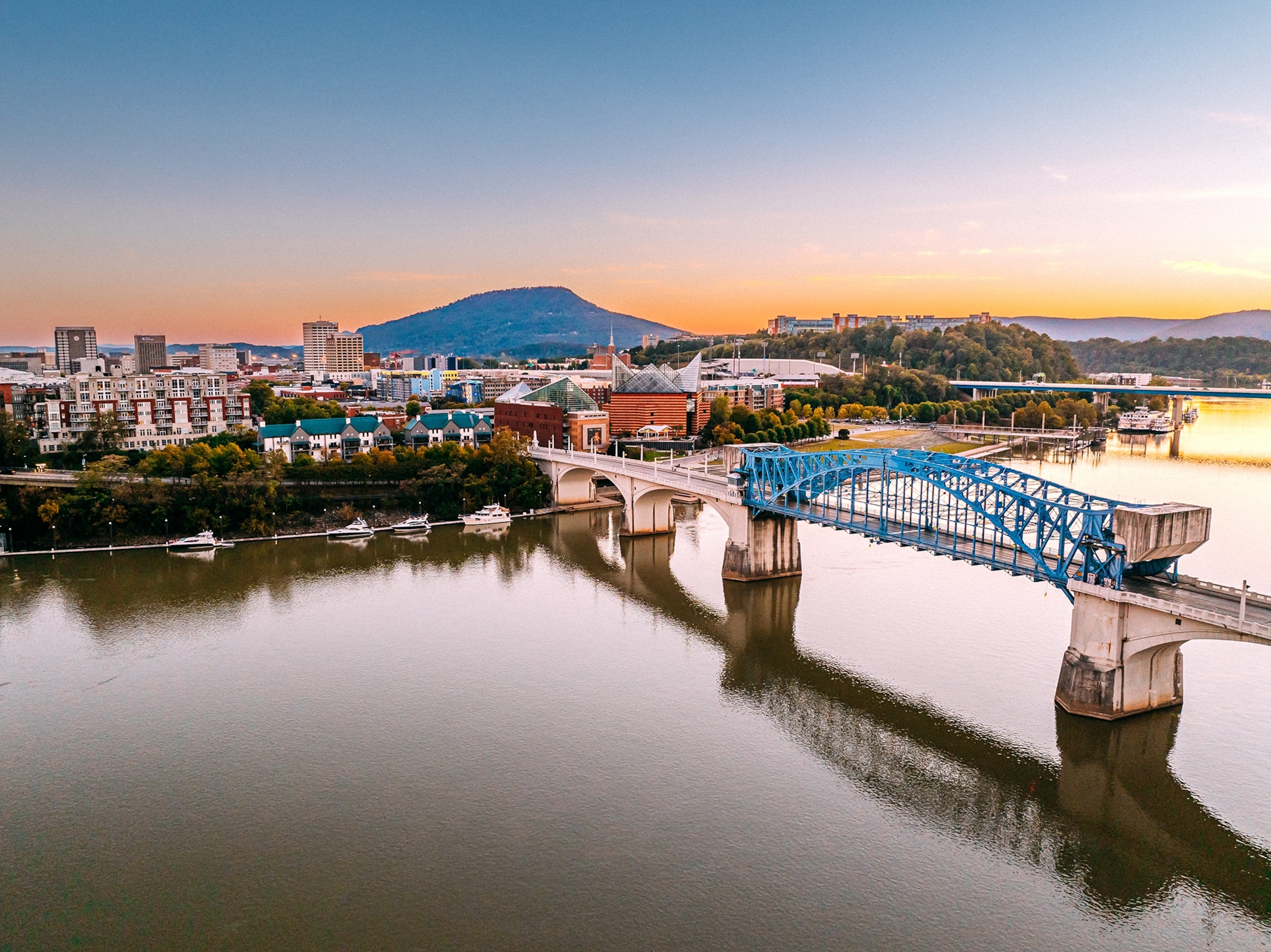 Elevated View of Chattanooga Tennessee Skyline in Autumn