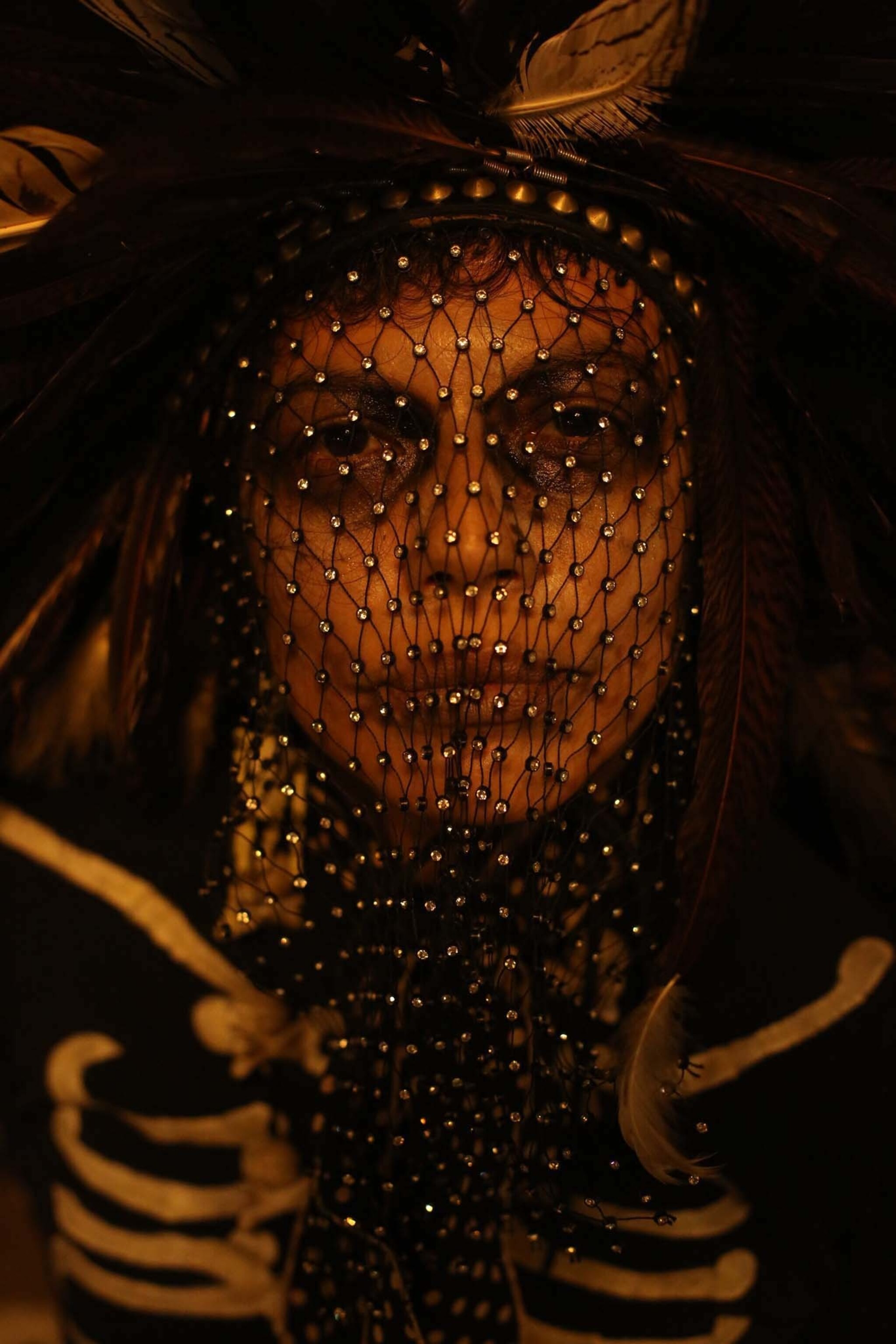close up face of a costumed woman